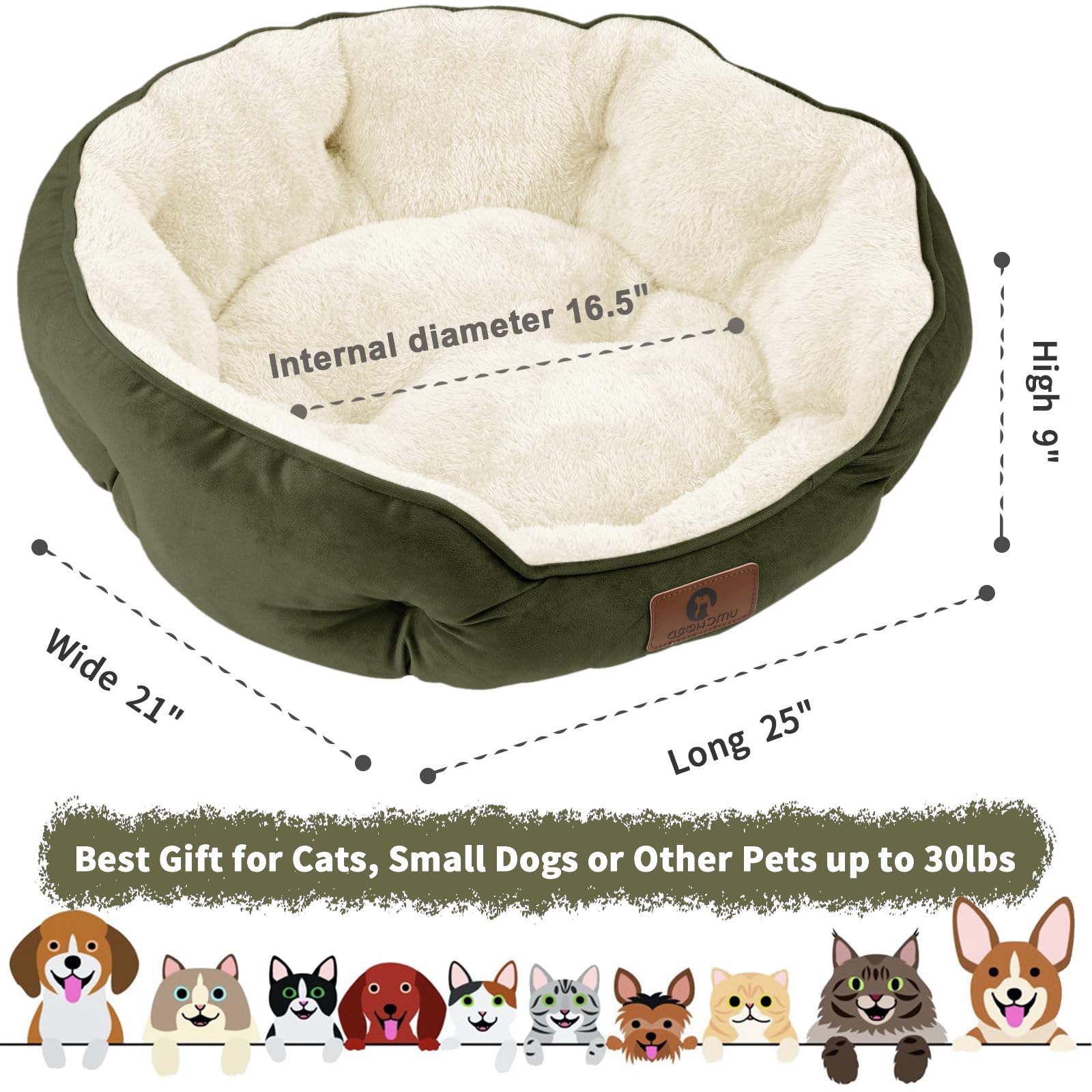 Asvin Medium Dog Bed For Medium Dogs, Cat Beds For Indoor Cats, Pet Bed For Puppy And Kitty, Extra Soft & Machine Washable With