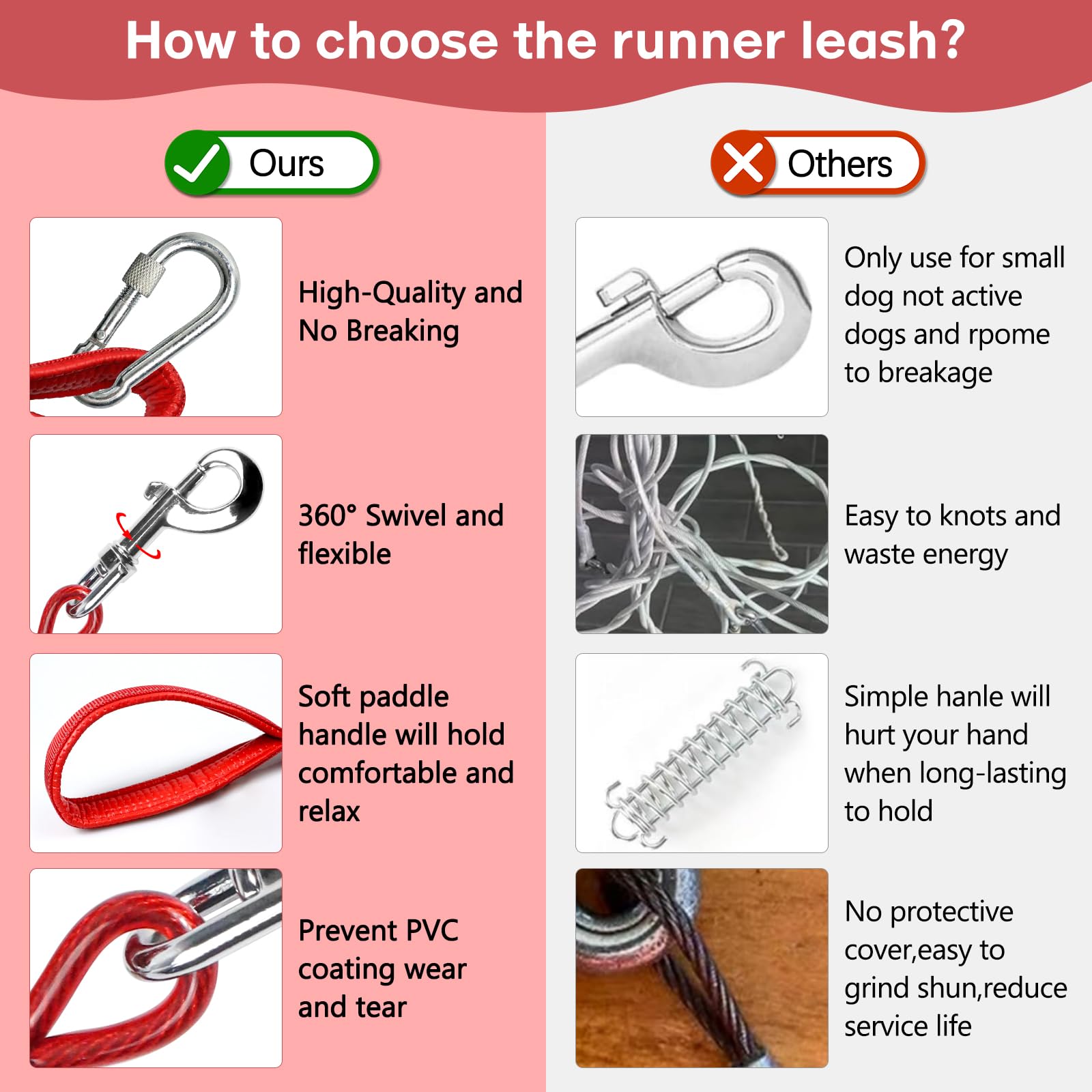 Long Dog Leash Chew Proof, Tie Out Cable For Dogs Heavy Duty 10/20/30/50 Ft With Carabiner, Dog Leads For Yard For Medium Large Dogs, Dog Long Leashes With Padded Handle