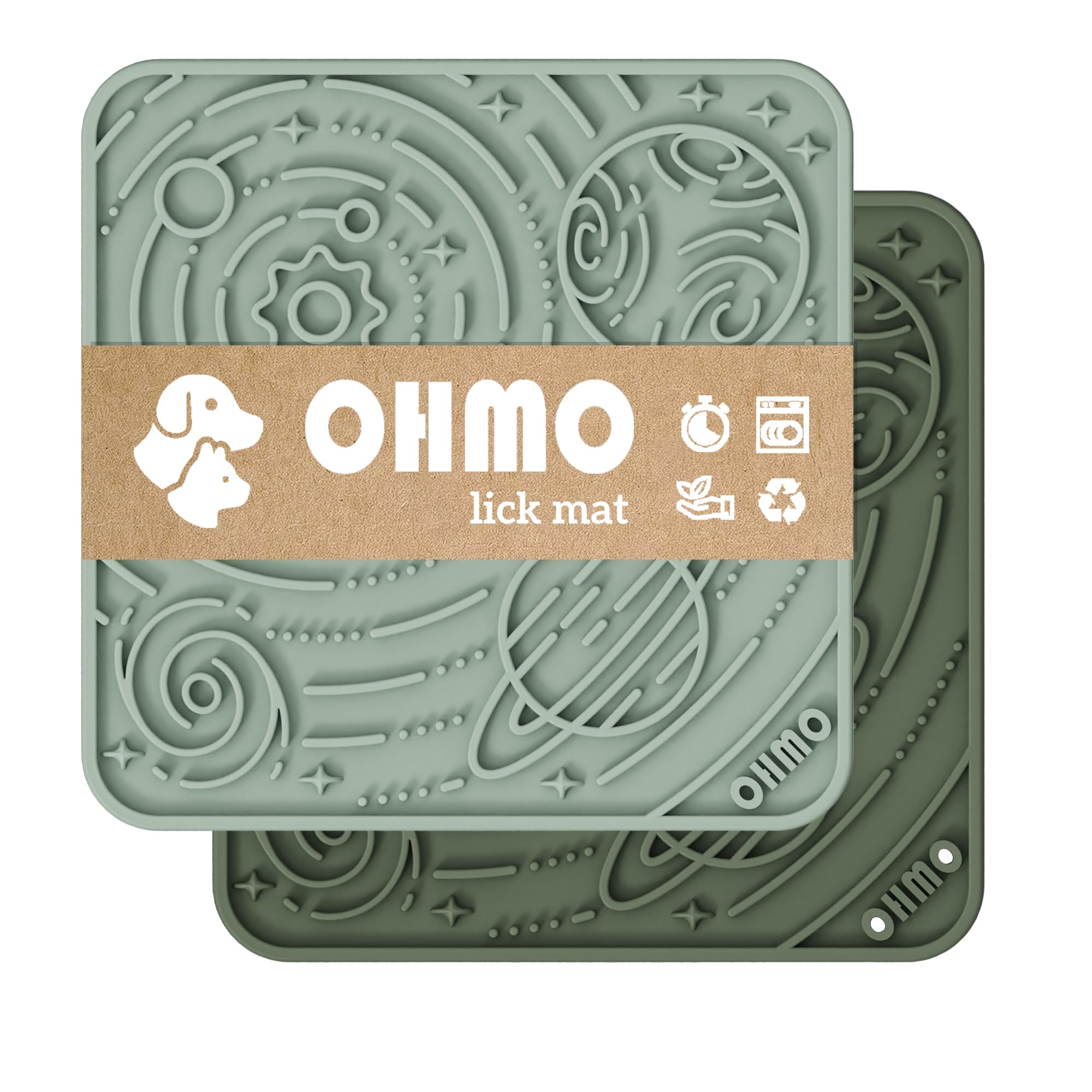 Ohmo Lick Mat For Dogs And Cats(Small, Camo&Light Green, 2Pcs) Enrichment Accessories Toy Space Star Easy Clean Pet Slow Feeder/