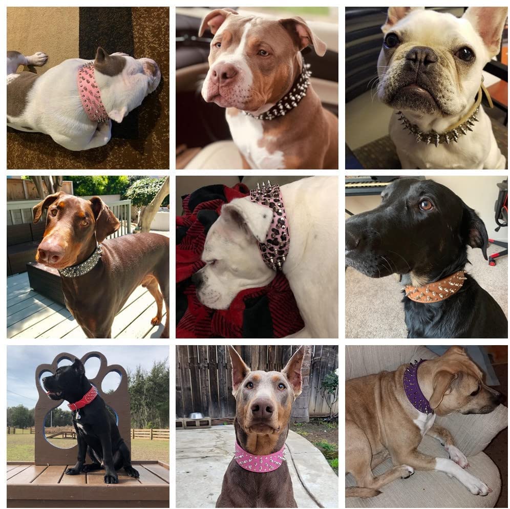 Serijoars Spiked Studded Dog Collar, Pu Leather Dog Collar, Adjustable Pet Collars For Medium Or Large Breed Pet (M, Pink1)