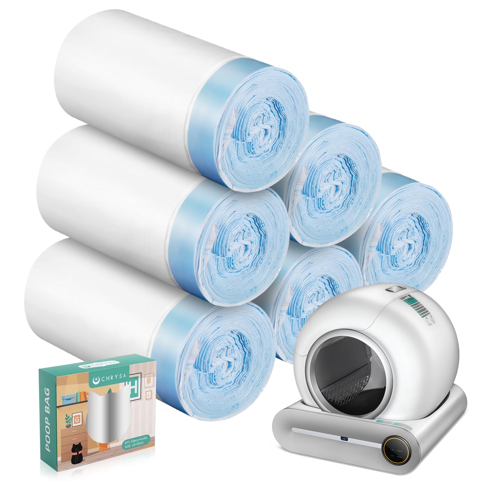 80 Count Waste Bags For Self-Cleaning Cat Litter Box, Replacement Extra Large Cat Litter Box Liners, 4 Rolls Drawstring Trash Ba