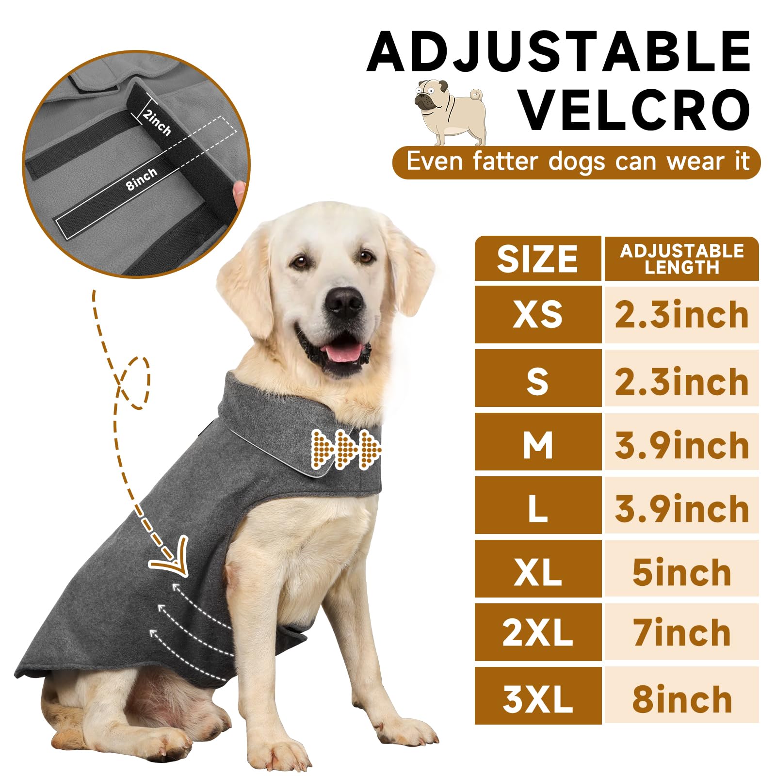 Fleece Dog Coat Pet Jacket Reflective For Cold Weather For Extra Large To Small Pets(Grey,L)