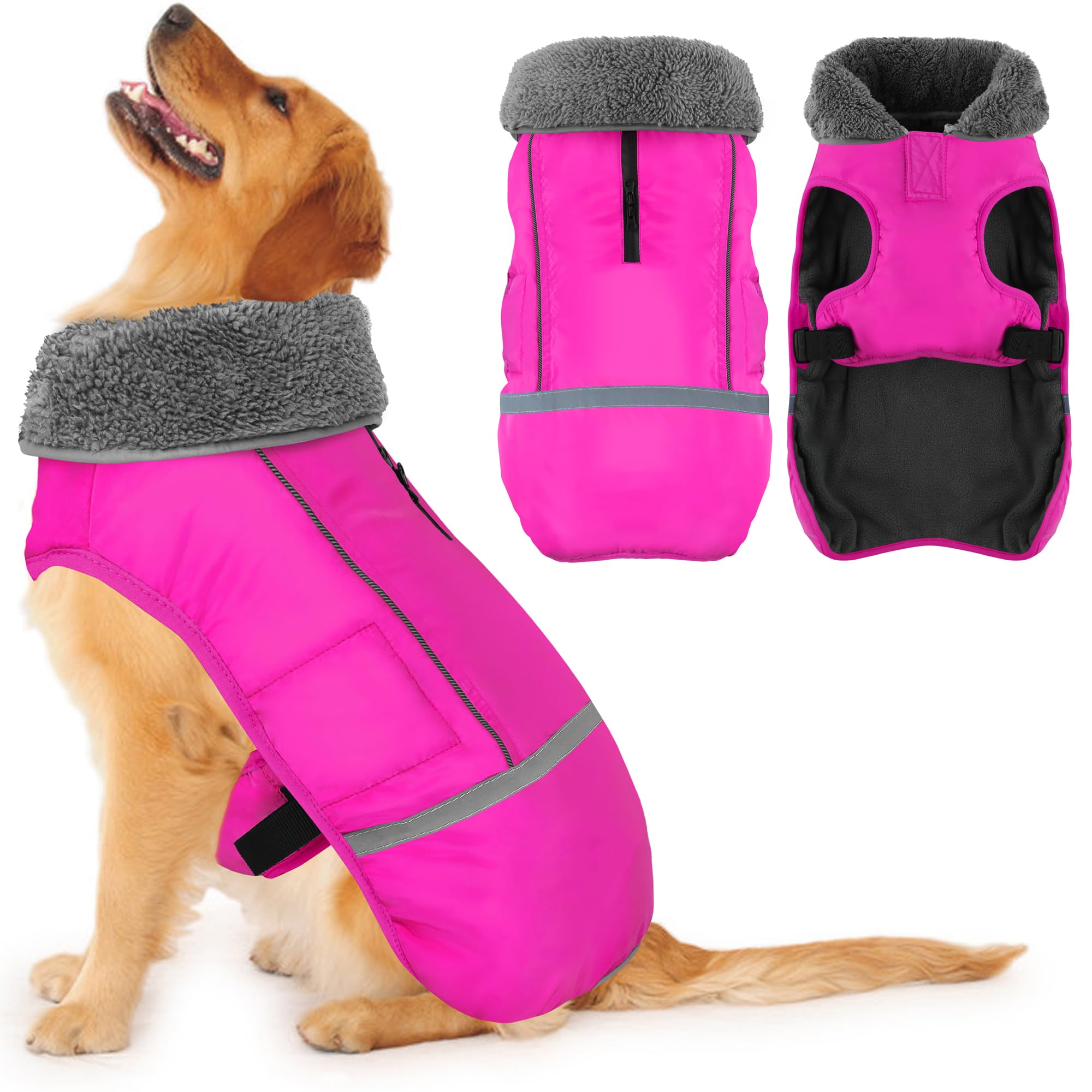 Dogcheer Dog Coats for Large Dogs, Warm Turtleneck Dog Jacket Clothes Winter Coat with Fleece Lined, Waterproof Windproof Dog Sn