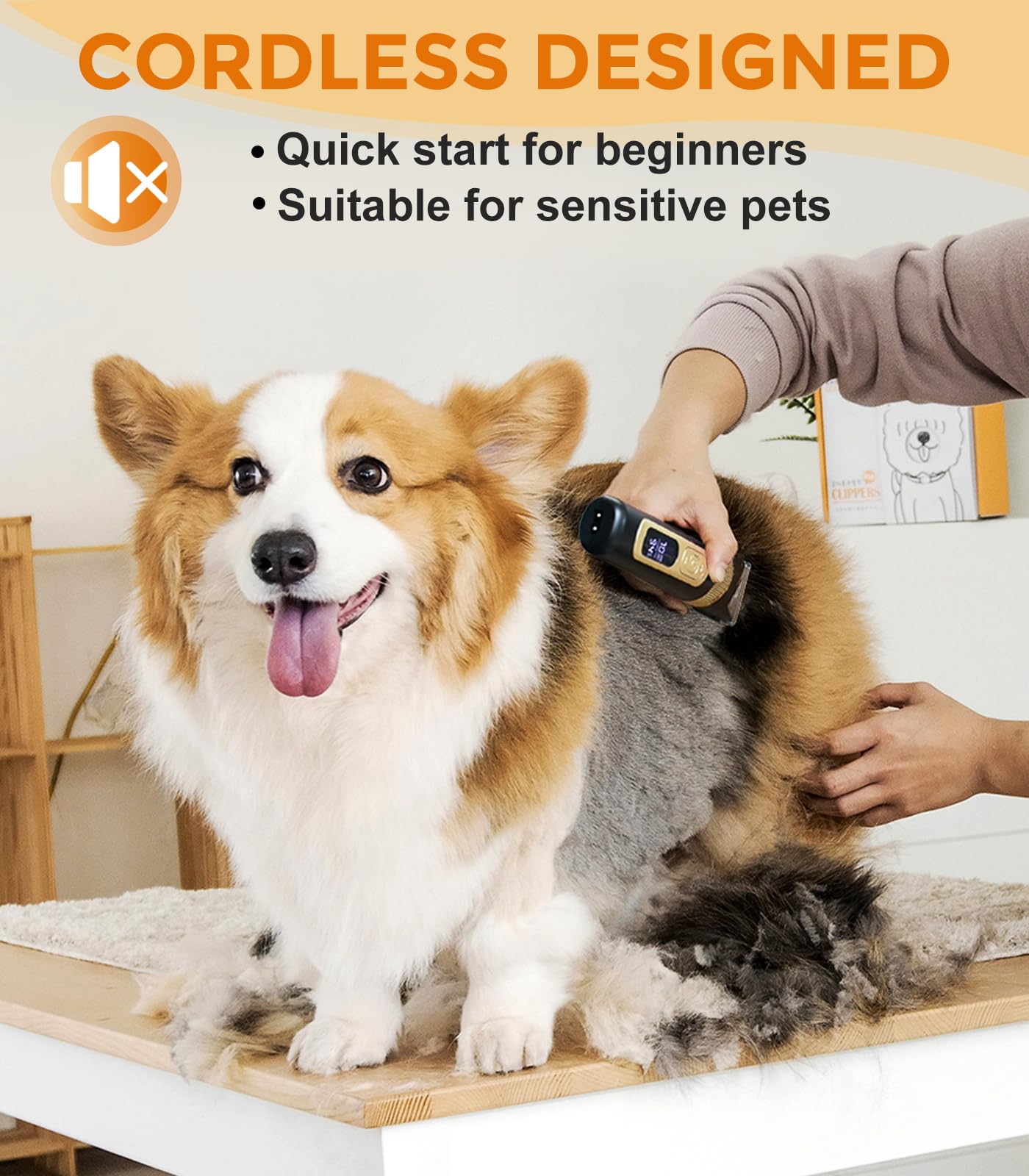 Petsaunter Dog Clippers for Grooming, 4-Speed & LCD, Low Noise Electric Trimmer for Grooming, Cordless Rechargeable Dog Hair Cli