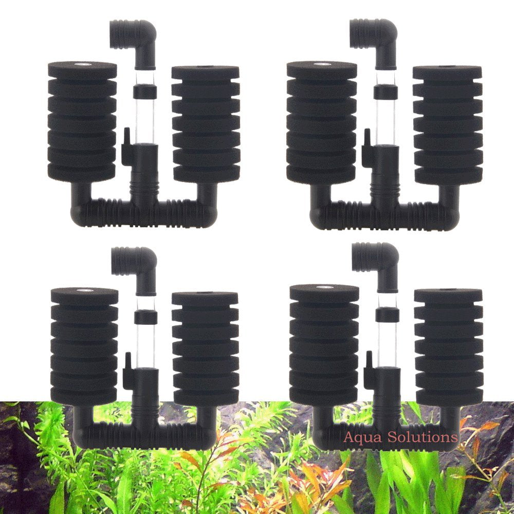 Aquapapa 4X Dual Bio Sponge Filter For Betta Fry Aquarium Fish Tank Up To 30 Gallon Each (Dual Sponge Filters 4-Pack)