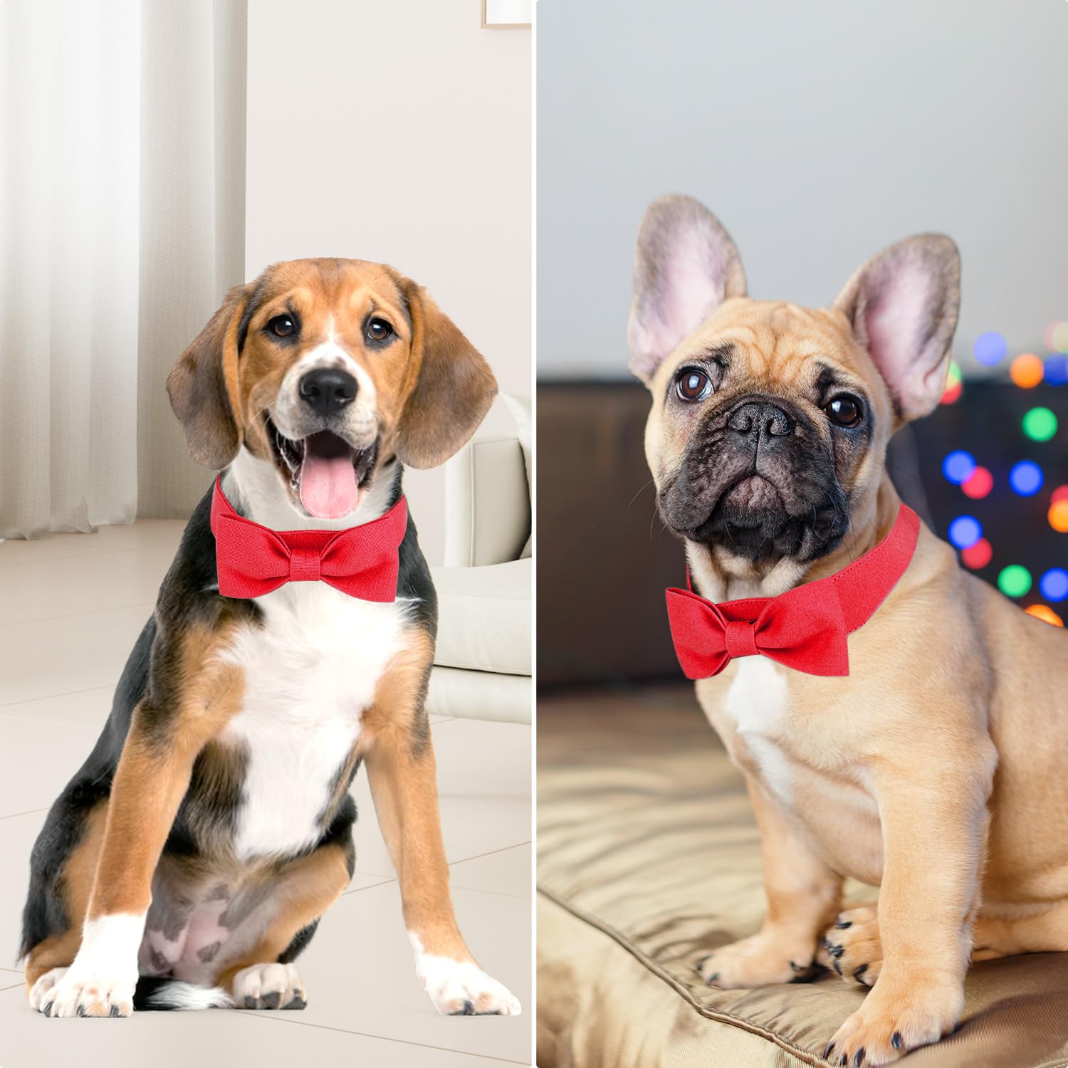 Segarty Dog Bow Ties For Small Medium Dogs, Adjustable Red Bowtie Collar, Durable Cat Neck Tie Tuxedo Comfortable Cotton Girl Pe