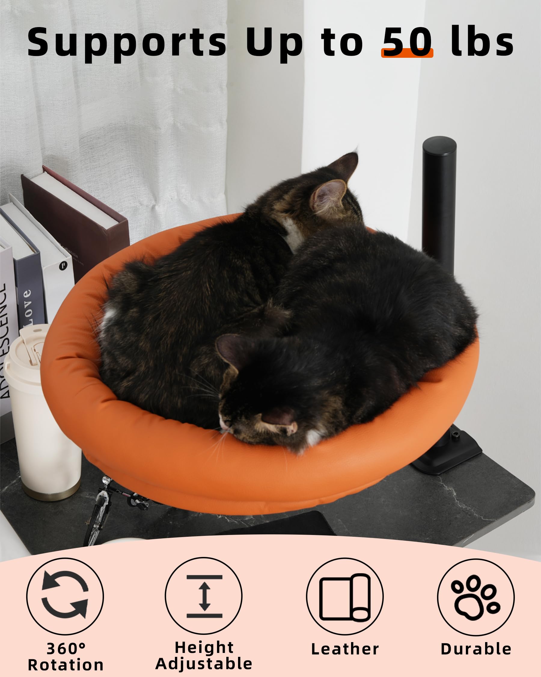 Cat Desk Bed, 360 Adjustable Cat Desk Perch With Leather Cover, Desk Nest Cat Bed, Supports Up To 50 Lbs, Scratch-Resistant, Wat