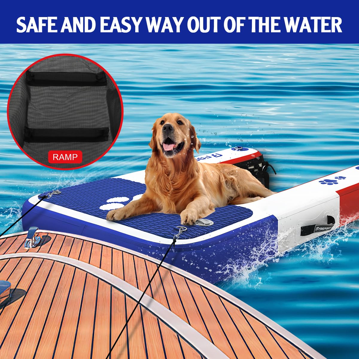 Fbsport Inflatable Dog Boat Ramp Dock Ladder For Boat, Pool - Non-Slip Eva Floating Ladder Up To 220 Lbs
