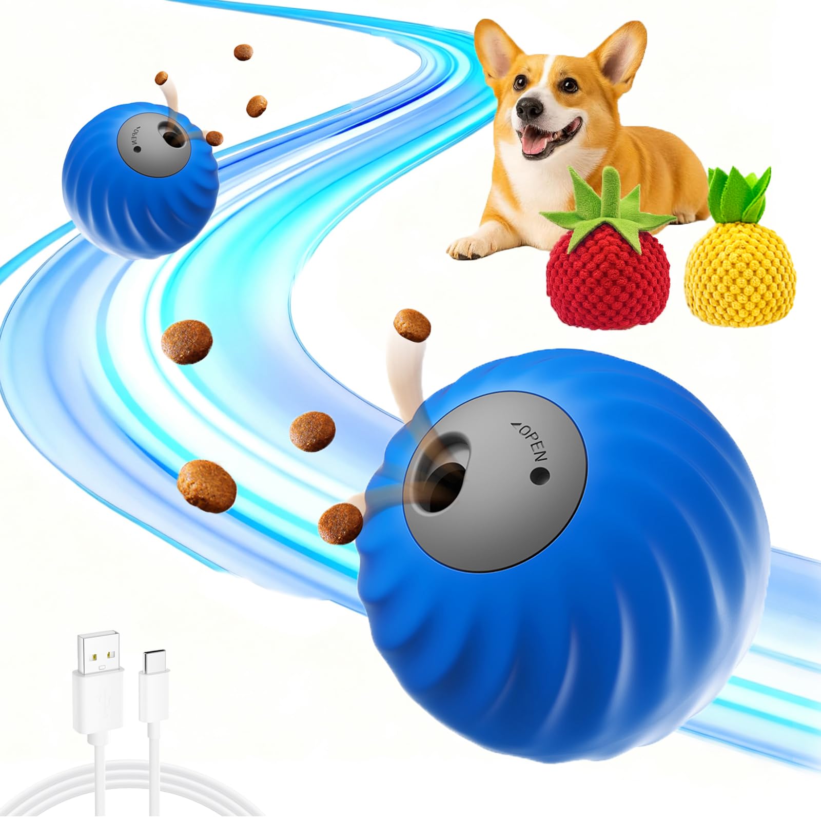 DRVUXBIL Interactive Dog Toys, Zoomie 2.0 Buddy, Treat Dispensing Dog Puzzle Toy, Dog Treat Ball, Durable Motion Activated Movin