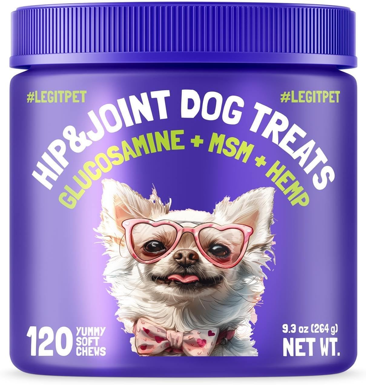 LEGITPET Hemp Hip & Joint Supplement for Dogs Soft Chews Made in USA Functional Glucosamine for Dogs Chondroitin MSM Turmeric He