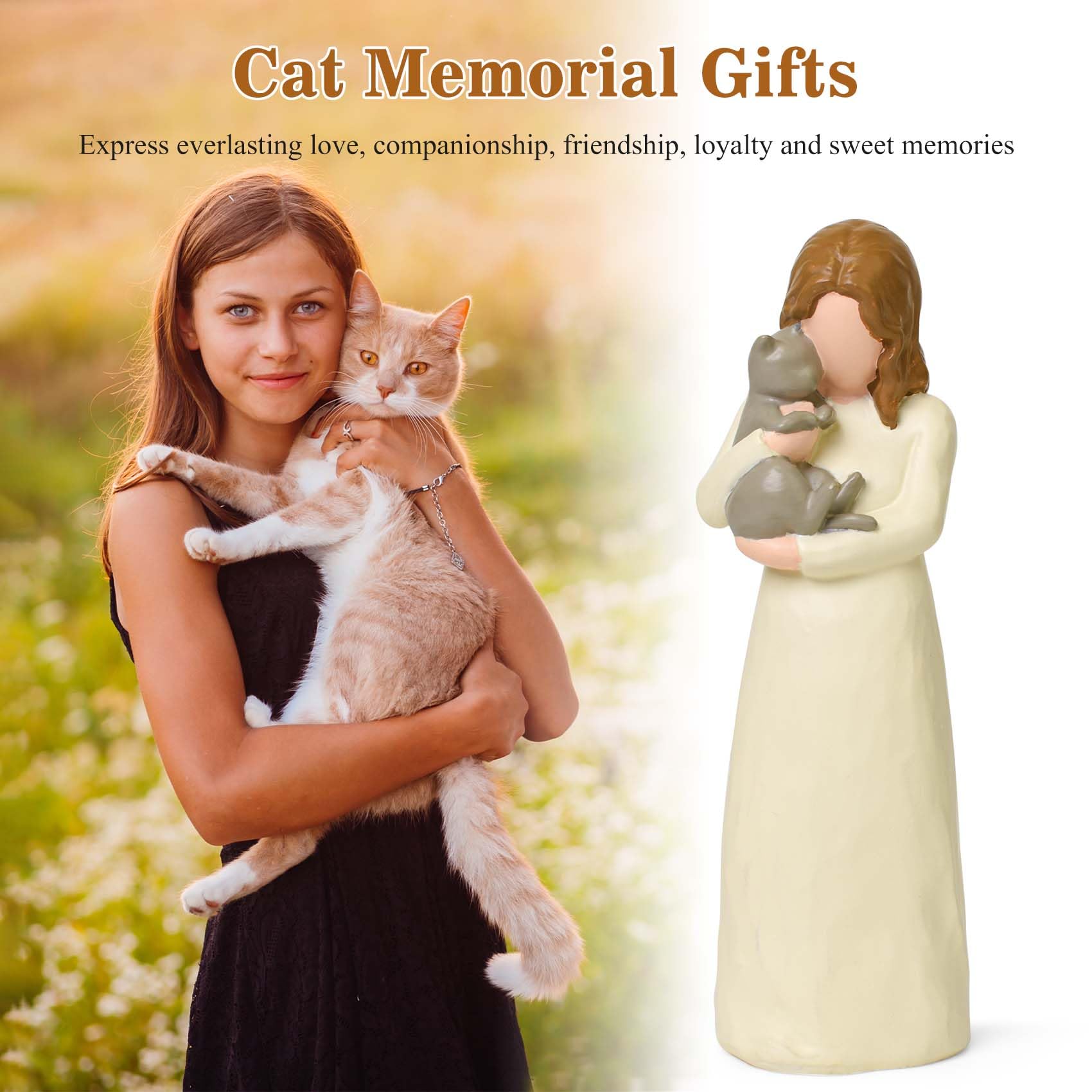 Cuayaes Cat Memorial Gifts, Grey Cat Figurines Loss Of Cat Sympathy Gift For Cat Mom, Friendship Guardian Angel Statue Cat Remem