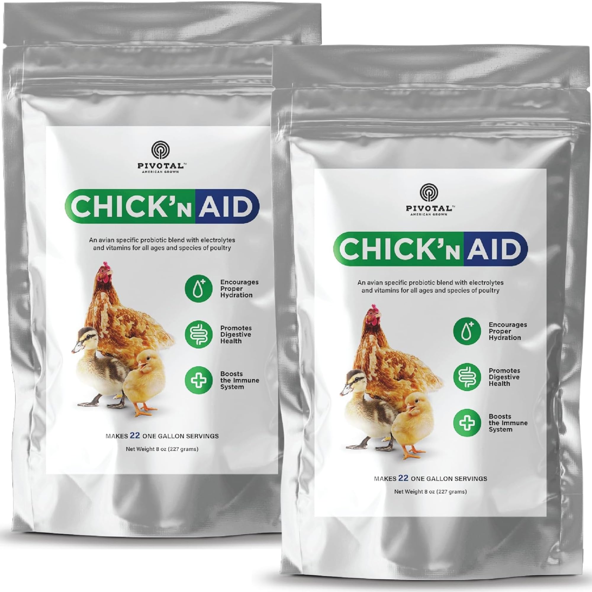 Chickn Aid Chicken Supplement for All Ages (8 oz, Pack of 2) - Chicken Vitamins, Electrolytes, and Probiotics - Multipurpose Pou