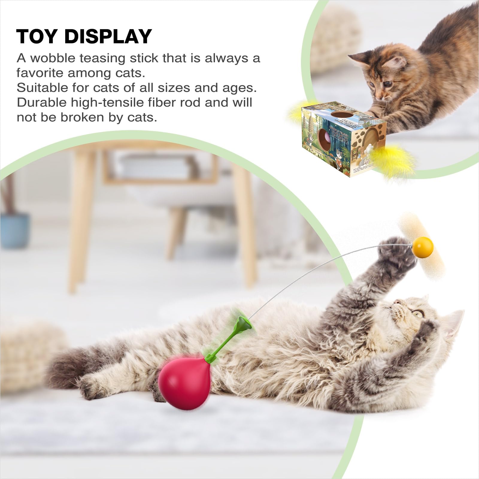 Tlkng Cat Toys For Indoor Cats Interactive Bored Kitten Wobble Teaser Wand Feather Toy Kitty Birthday Gift To Keep Them Busy