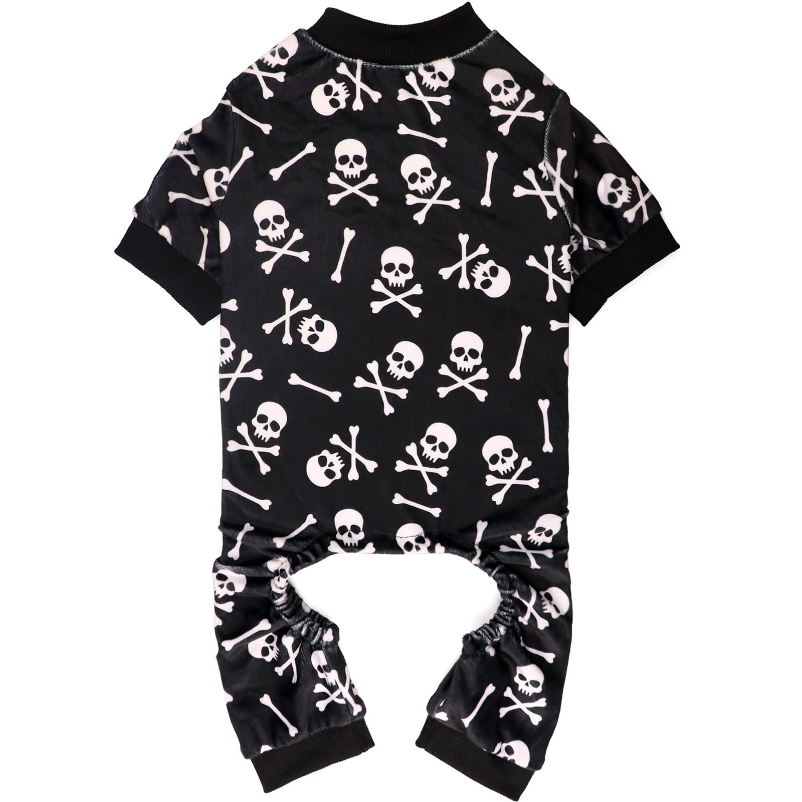 Dog Pajamas Halloween Dog Onesie Short Plush Dog Pjs Skull&Crossbones Super Soft and Stretchy Dog Jammies for Medium Dogs(M)