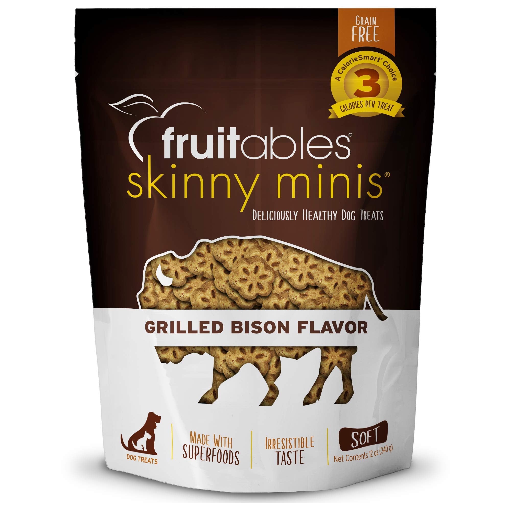 Fruitables Skinny Mini Dog Treats ?Grilled Bison ?Dry Biscuit ?12Oz
