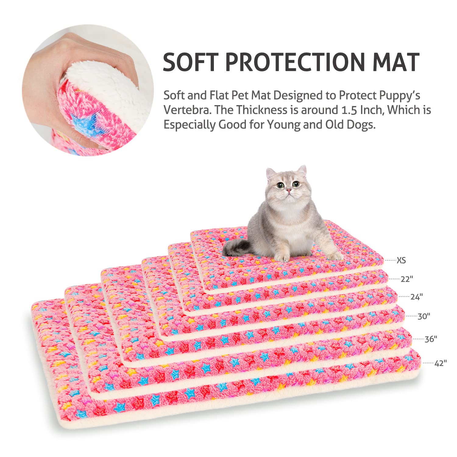 Mora Pets Cat Bed Dog Crate Pad Ultra Soft Pet Bed With Cute Star Print Washable Crate Mat For Small Dogs And Indoor Cats Reversible Fleece Dog Kennel Pad Cat Carrier Mat 14 X 17.5 Inch Pink