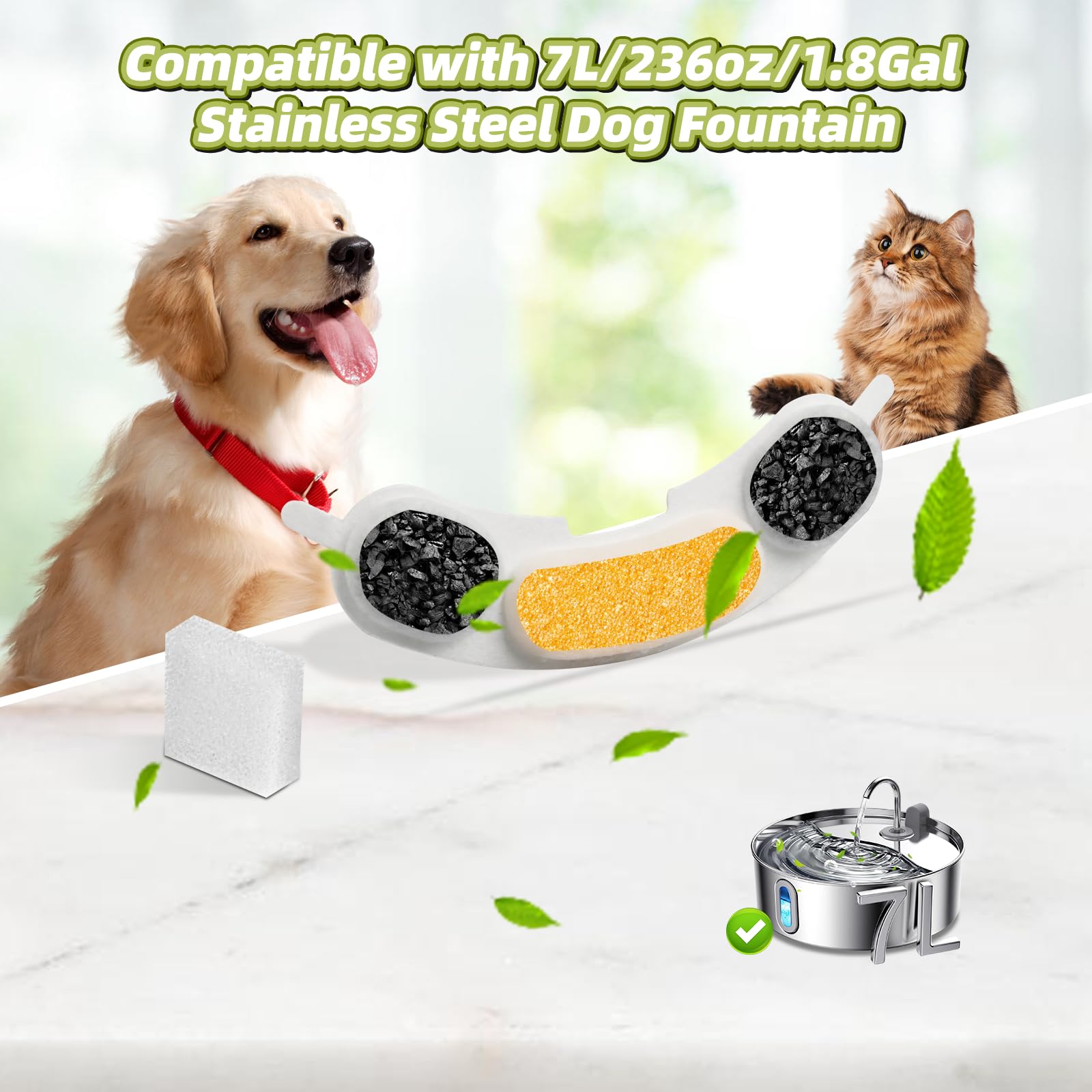 16 Sets Filter Replacement Compatible With Smartoo 7L/236Oz/1.8G Dog Water Fountain, Dog Water Bowl Filter For Stainless Steel P