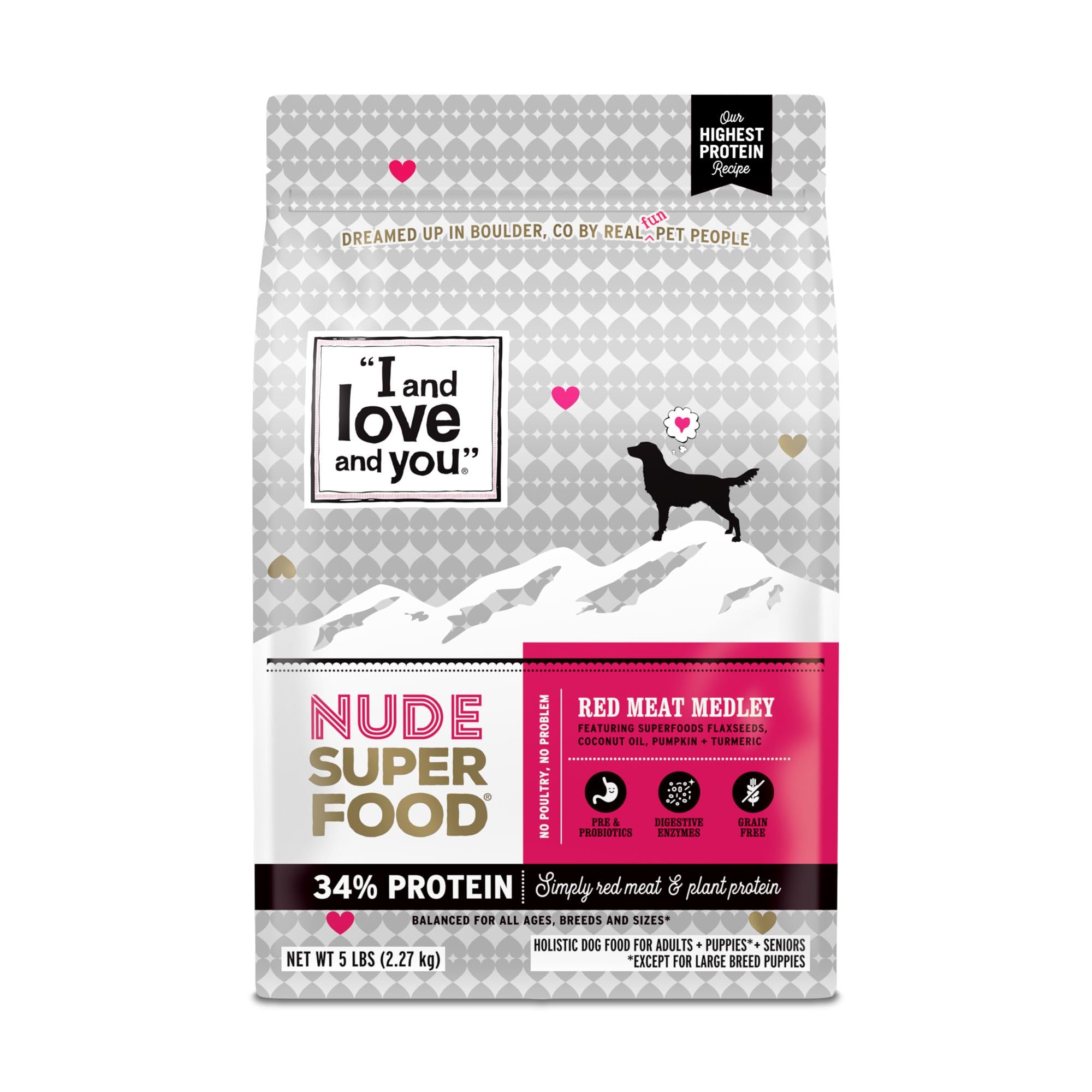 I and love and you Nude Superfood Dry Dog Food - Grain Free Kibble, Prebiotics & Probiotics, Pork, 5-Pound