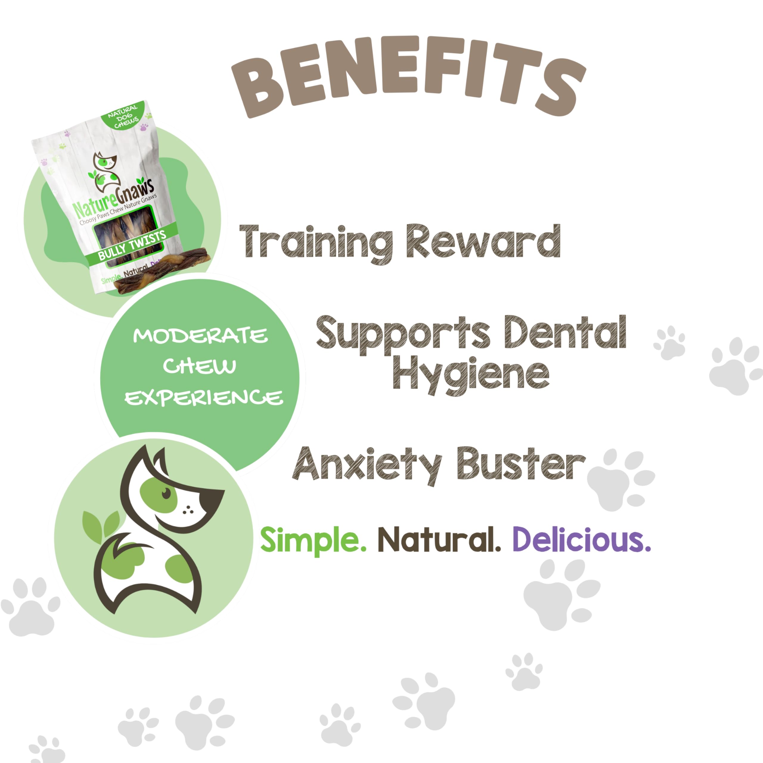 Nature Gnaws Braided Bully Twists for Dogs 5-6 (3 Count) - Long Lasting for Small and Medium Dogs - Natural Beef Dog Chew Bones