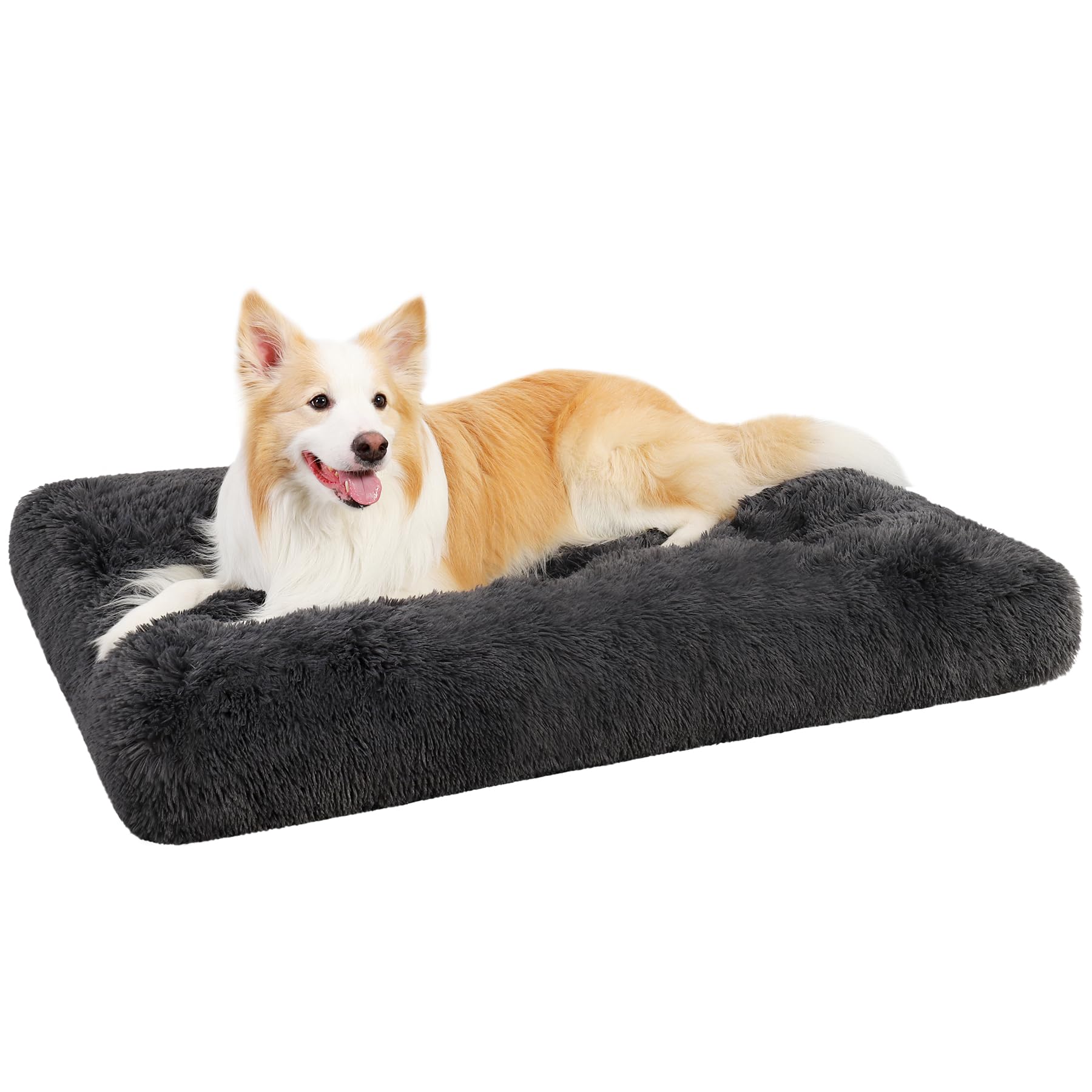 Ksiia Dog Crate Bed Washable Dog Beds For Large Dogs Deluxe Plush Fluffy Comfy Thick Kennel Pad Anti-Slip & Anti-Scratch Pet Sleeping Mat, 35 X 23 Inch, Dark Gray