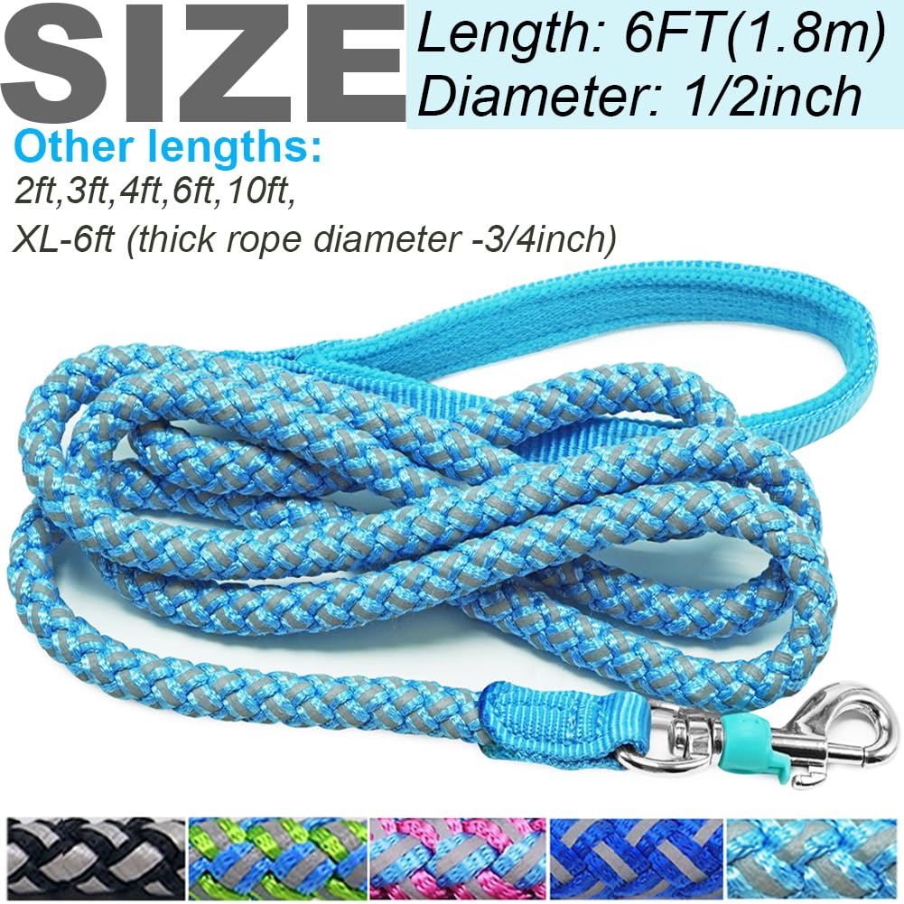Mycicy 2/3/4/6/10 Ft Reflective Dog Leash- Braided Rope Strong Heavy Duty Dog Training Leash For Large Medium Small Dogs Walking