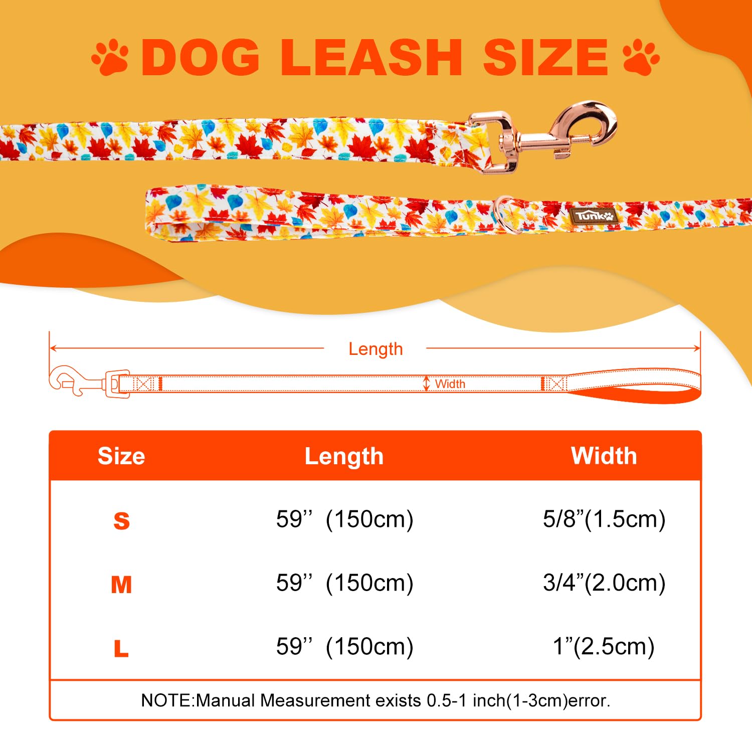 Tunkoo Autumn Charm Dog Leash With Metal Buckle - Durable, Stylish, And Perfectly Sized For Fall Season Daily Walking L
