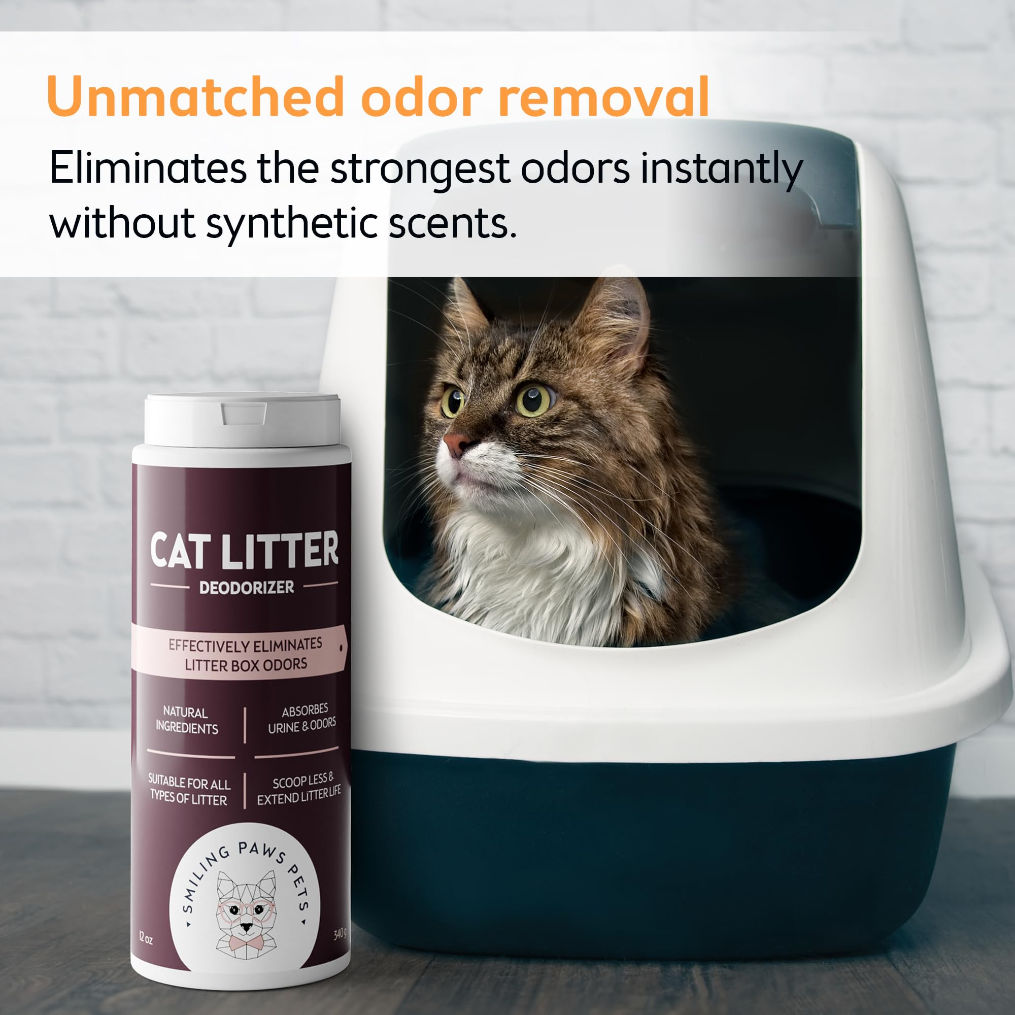 Smiling Paws Pets Organic Cat Litter Deodorizer - Kitty Litter Deodorizer, Box Scent Remover, And Moisture Absorber - Keeps Litt