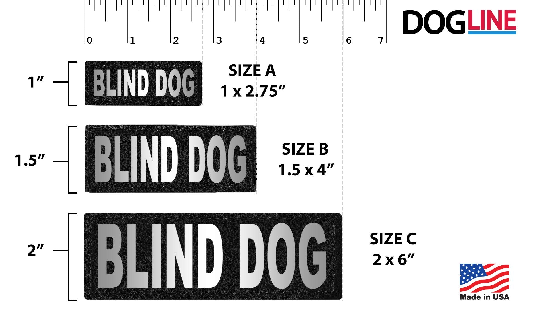 Dogline Blind Dog Vest Patches – Removable Blind Dog Patch 2-Pack With Reflective Printed Letters For Support Dog Vest Harness Collar Or Leash Size B (1.5' X 4')