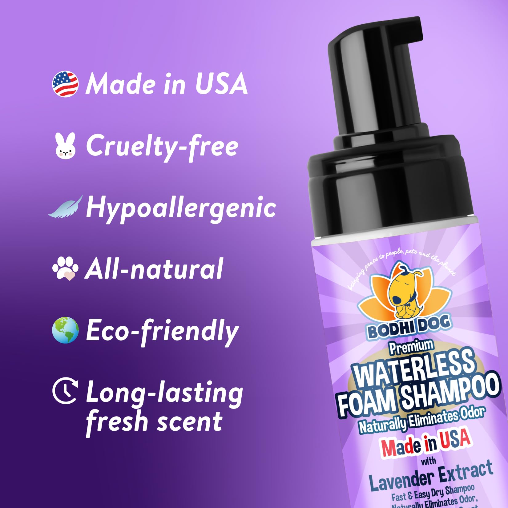 Bodhi Dog Waterless Shampoo - Natural Dry Shampoo For Dogs & Cats - Neutralizes Pet Odor - No Rinse Required - Made Of Natural Extracts - Safe For Sensitive Skin - Made In Usa - Lavender (8 Fl Oz)