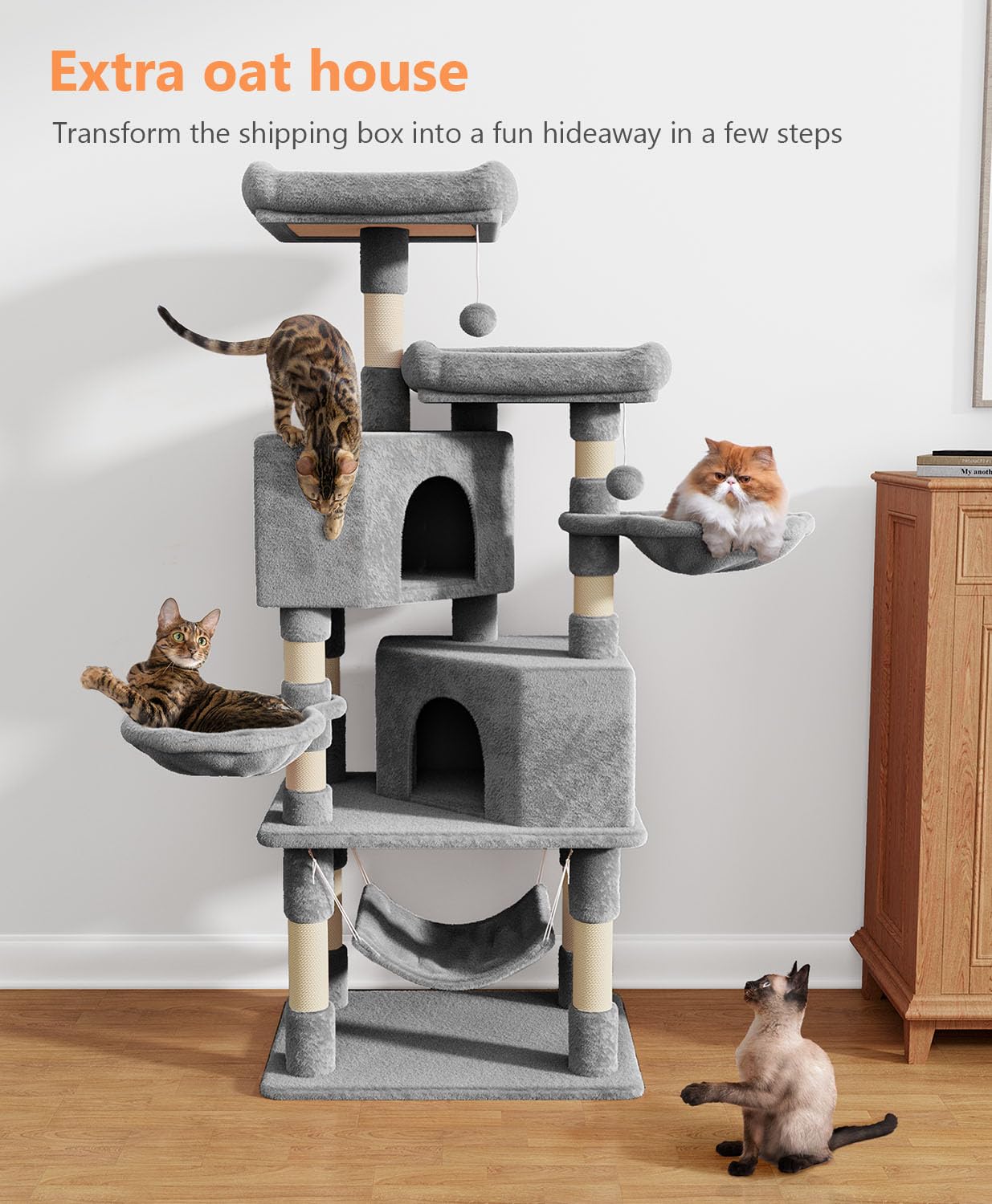 Os Motor Cat Tree Tower For Indoor Cats Large Adult,Cute/Tall Modern Cat Tree For Big Cats 20 Lbs,58''Plush Multi-Level Cat Cond
