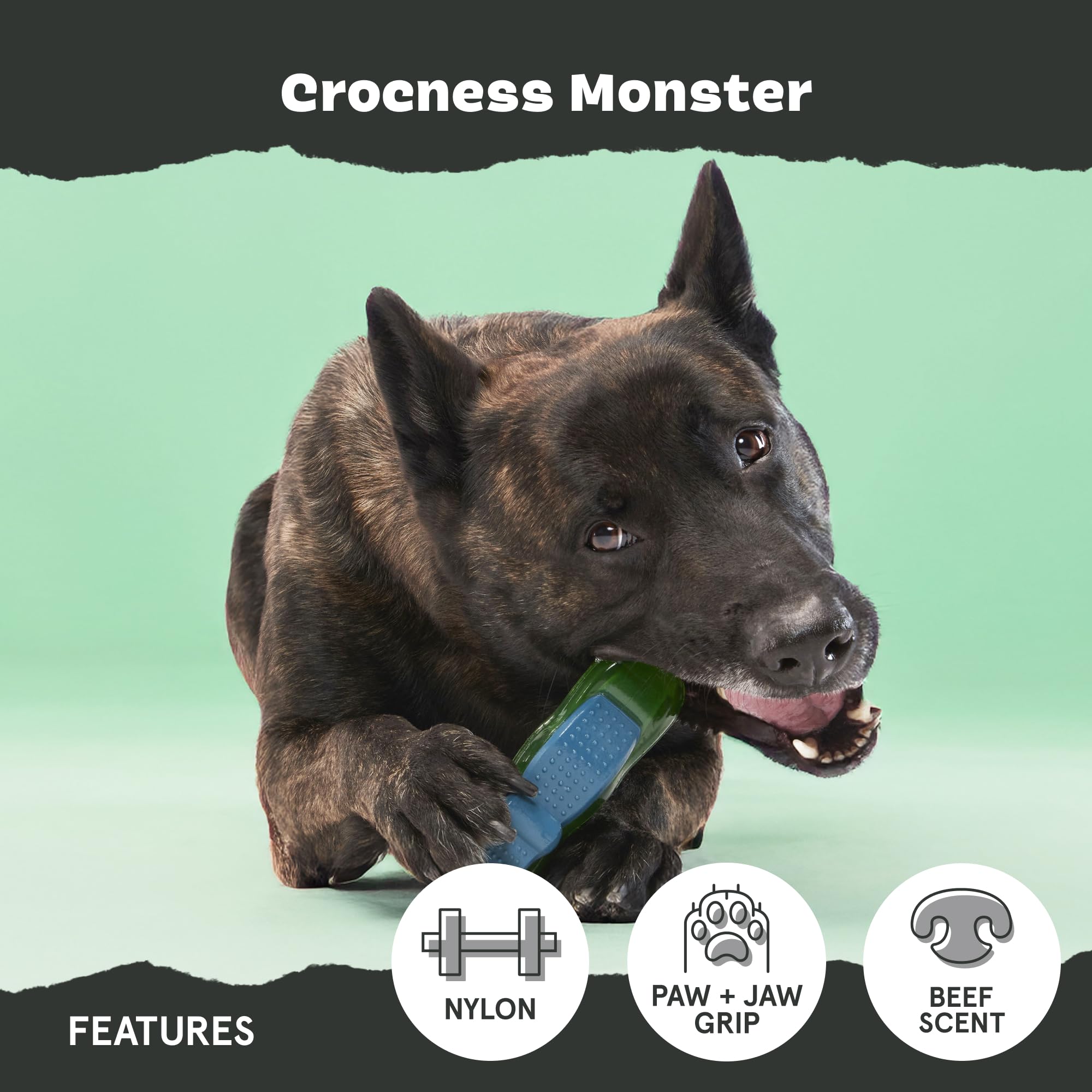 Barkbox Crocness Monster Dog Toy For Medium Dogs - Beef-Scented, Perfect For Tough Chewers To Grab, Grip, And Chew For Endless F