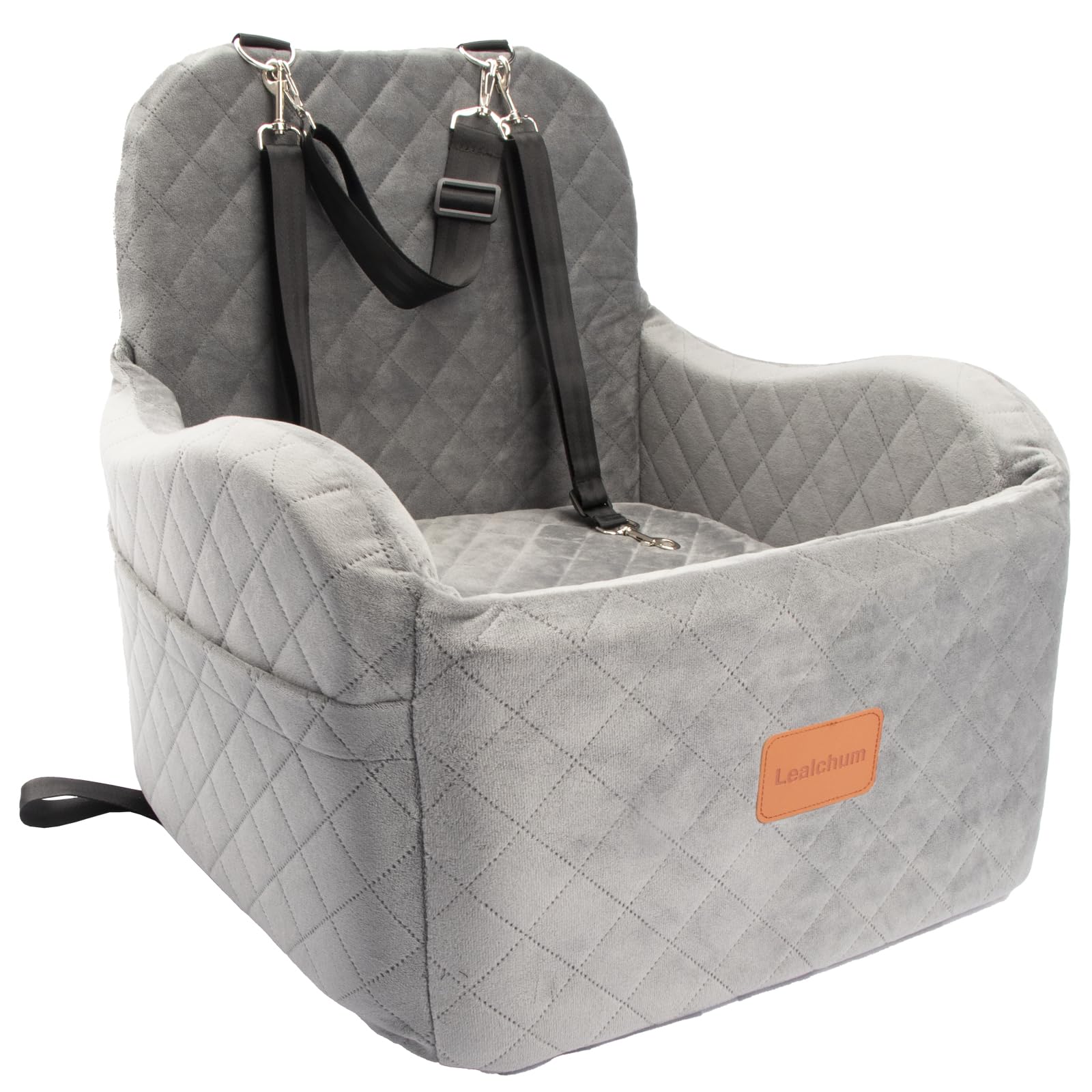 Lealchum Dog Booster Car Seat for Small/Medium Dogs Up to 35lbs,Ultra Soft Fabric Covered,6in Elevated Cushion,Fully Detachable 