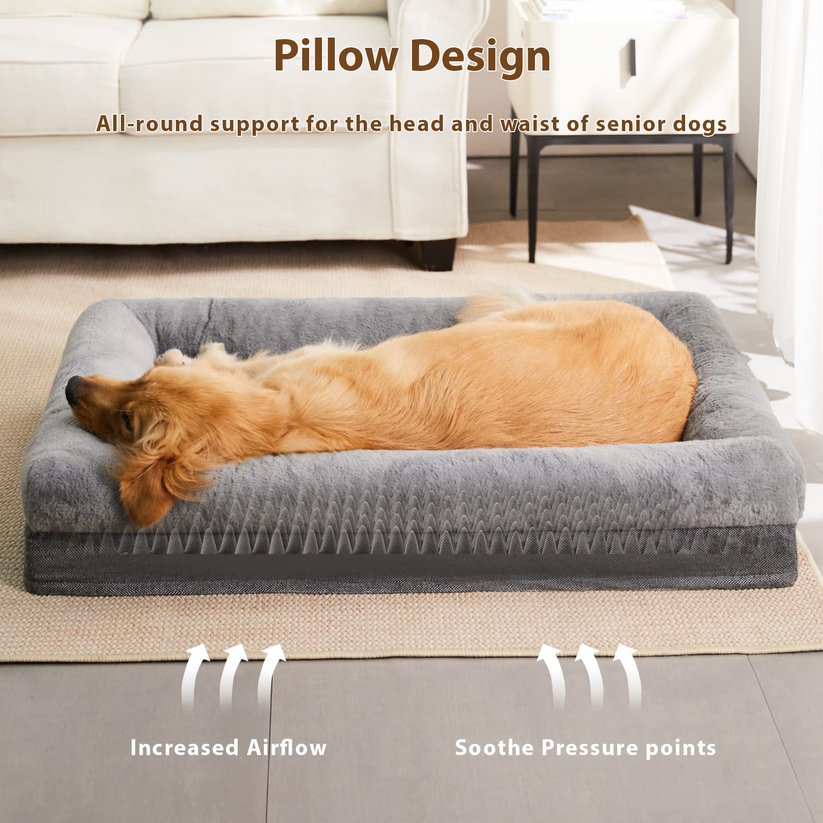 Bfpethome Orthopedic Dog Beds For Extra Large Dogs, Washable Large Pet With Bolster, Orthopedic Large Dog Mats With Removable Co