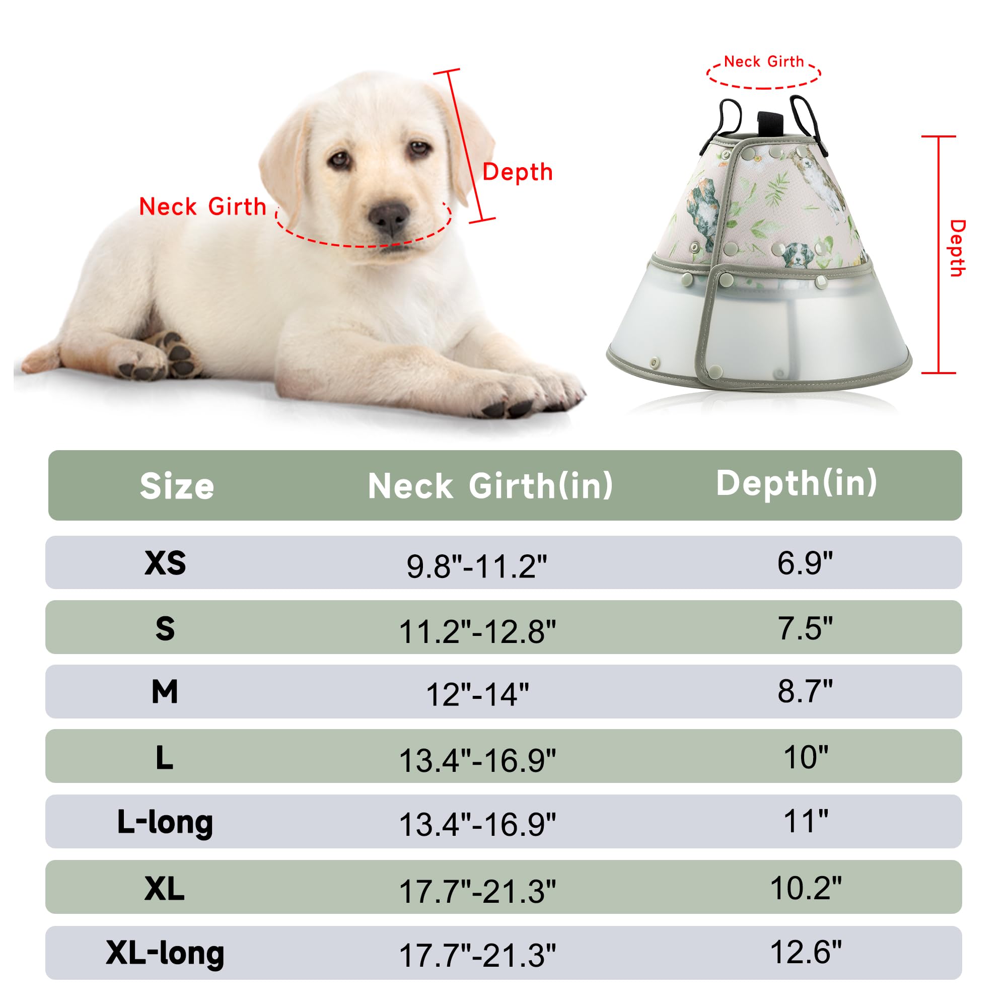Fuz Bigaza Soft Dog Cone Collar for Large Medium Small Dogs After Surgery, Adjustable Pet Recovery E-Collar, Elizabethan Collar