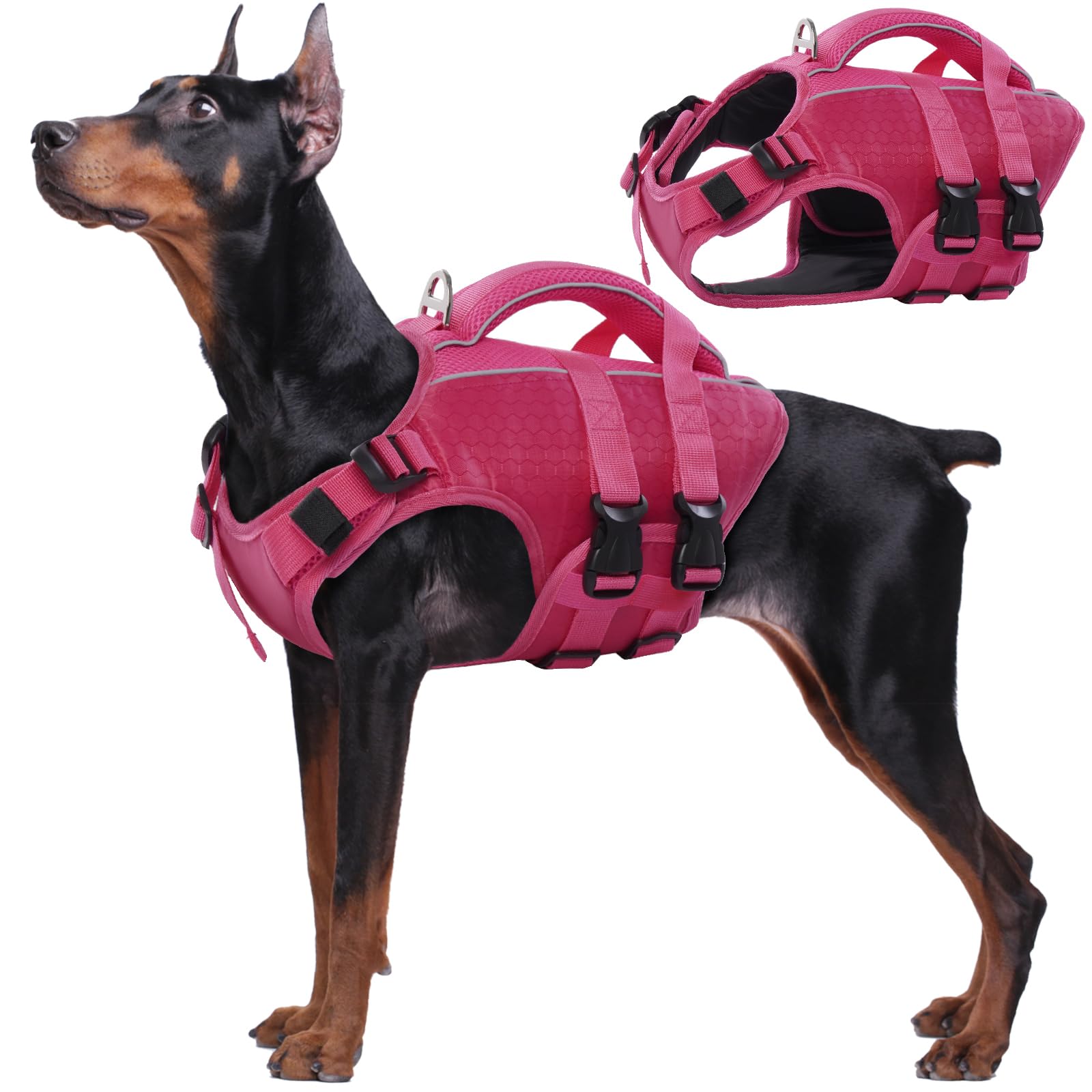 Kuoser Dog Life Jacket High Flotation, Reflective Dogs Life Vest for Swimming Boating, Adjustable Small Medium Large Dog lifejac