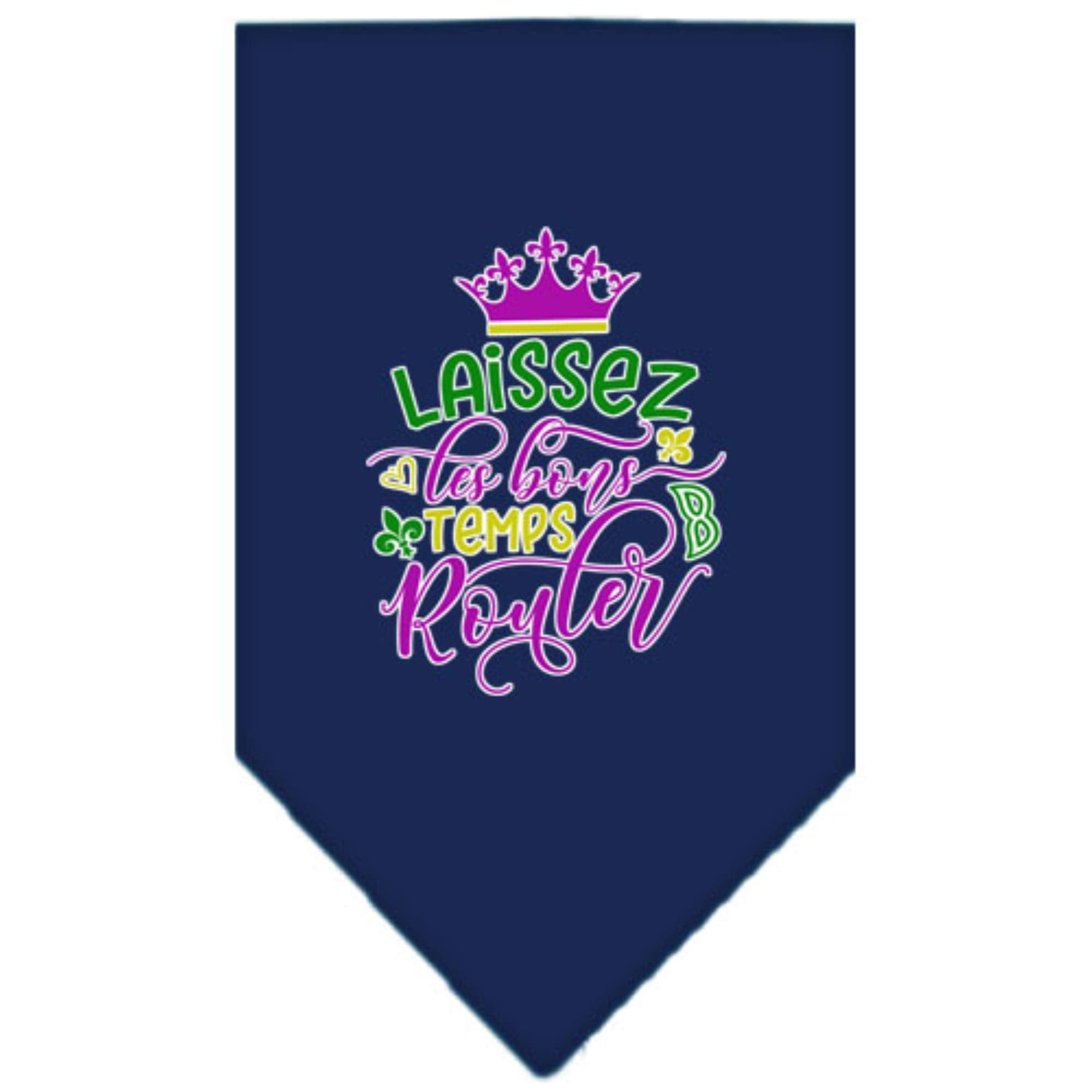 Mirage Pet Product Laissez Les Bons Temps Rouler Screen Print Mardi Gras Bandana Navy Blue Small