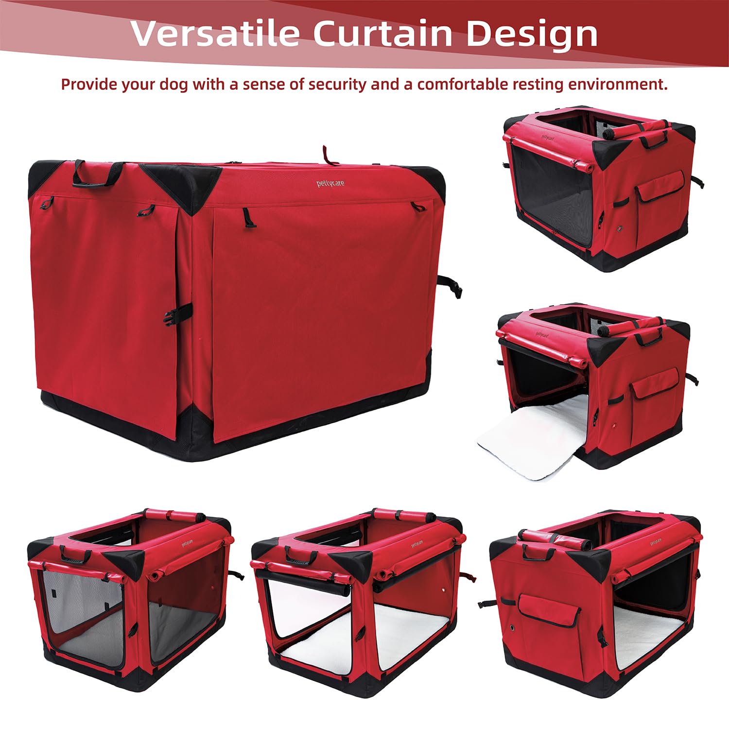 Pettycare 42 Inch Collapsible Dog Crate With Curtains Travel Dog Crate For Airflow And Calm Soft Pet Kennel With Portable Bag An