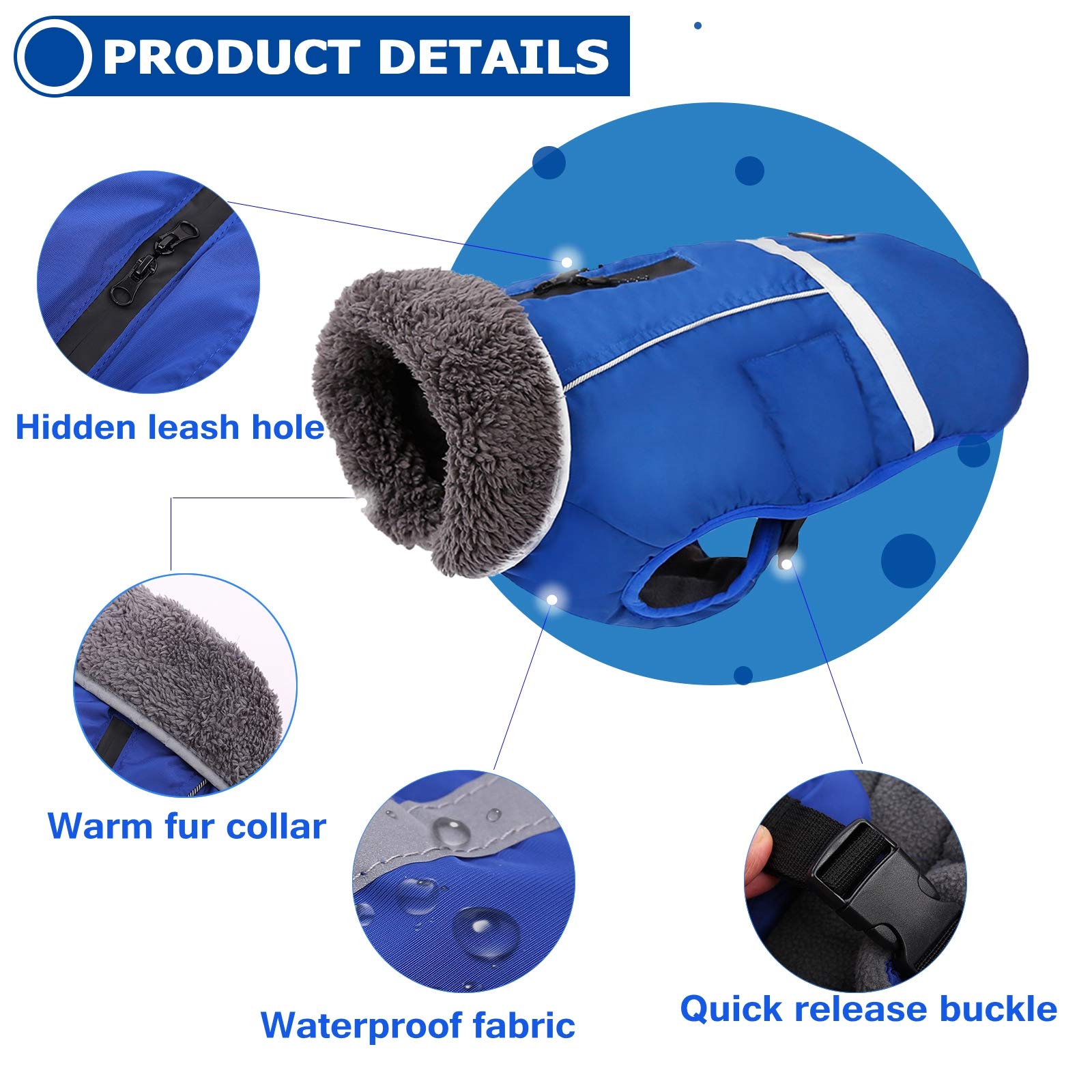 Qbleev Warm Dog Coat Reflective Dog Jacket, Waterproof Dog Winter Coat Turtleneck Dog Clothes For Cold Weather, Thick Fleece Lined Dog Outfit Pet Vest Apparel Snowsuit For Small Medium Large Dogs