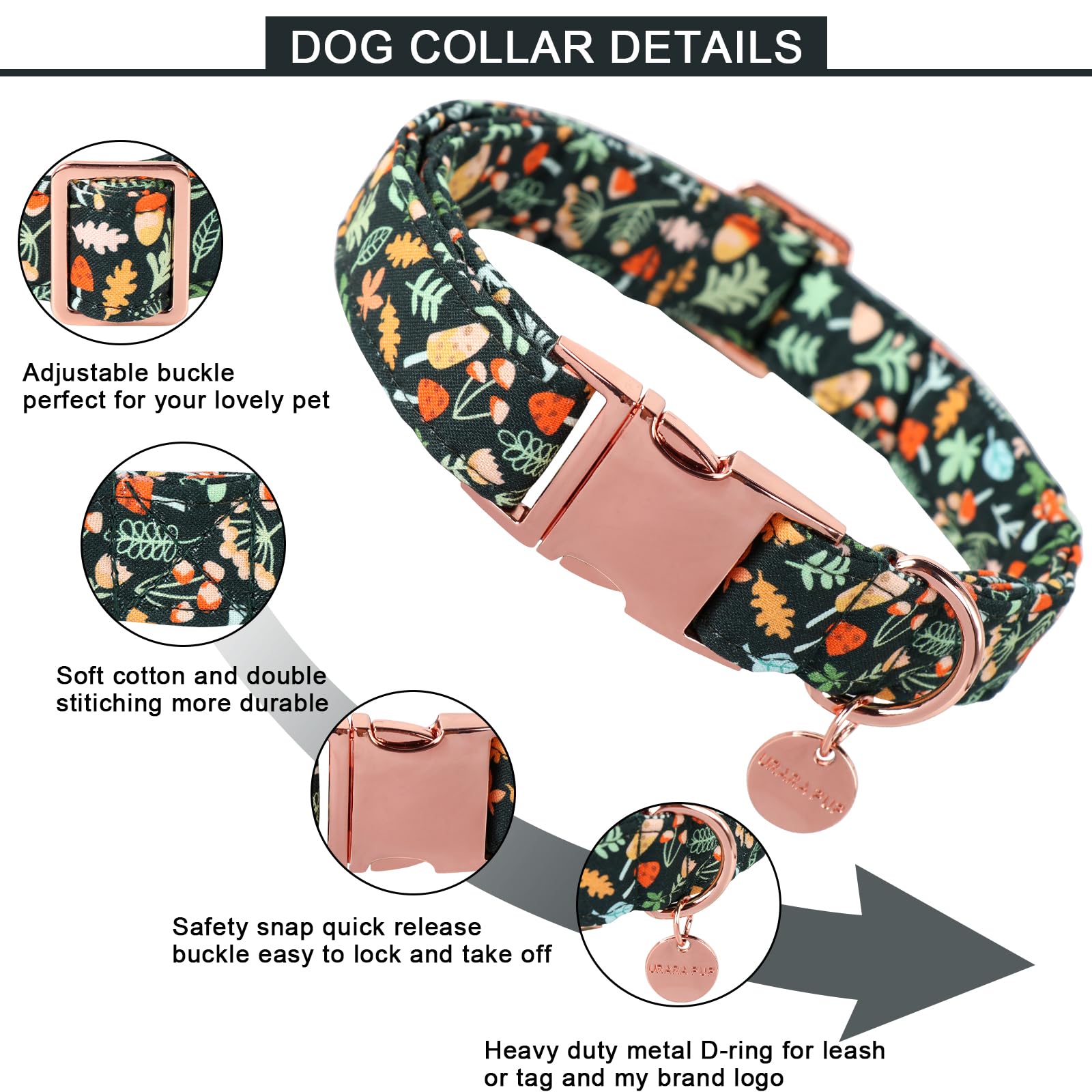 Up Urara Pup Daisy Fall Cotton Dog Collar With Metal Buckle Gift Autumn Collar For Small Medium Large Girls Or Boys Dogs Cute Du