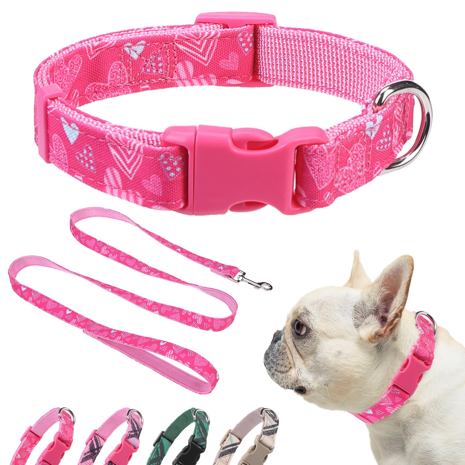 Dillybud Small Dog Collar And Leash Set, Dog Collars For Puppy Medium Dogs, Adjustable Pet Collar For Doggie Xs S M Breed Boys O