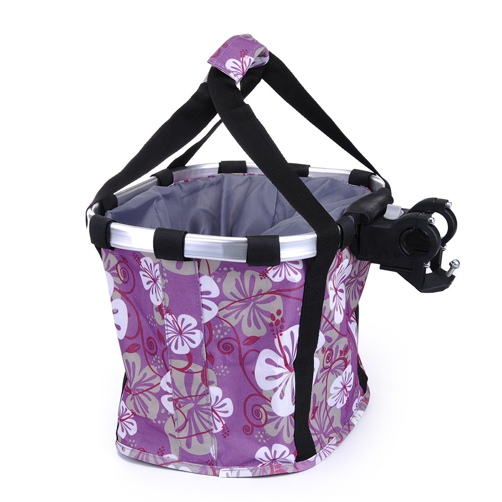 Pet Dog Bike Basket & Carrier Bag- Foldable Detachable Pet Travel Bicycle Basket - Small Animal Dog Cat Rabbit Bike Ride Basket Carrier (Purple)