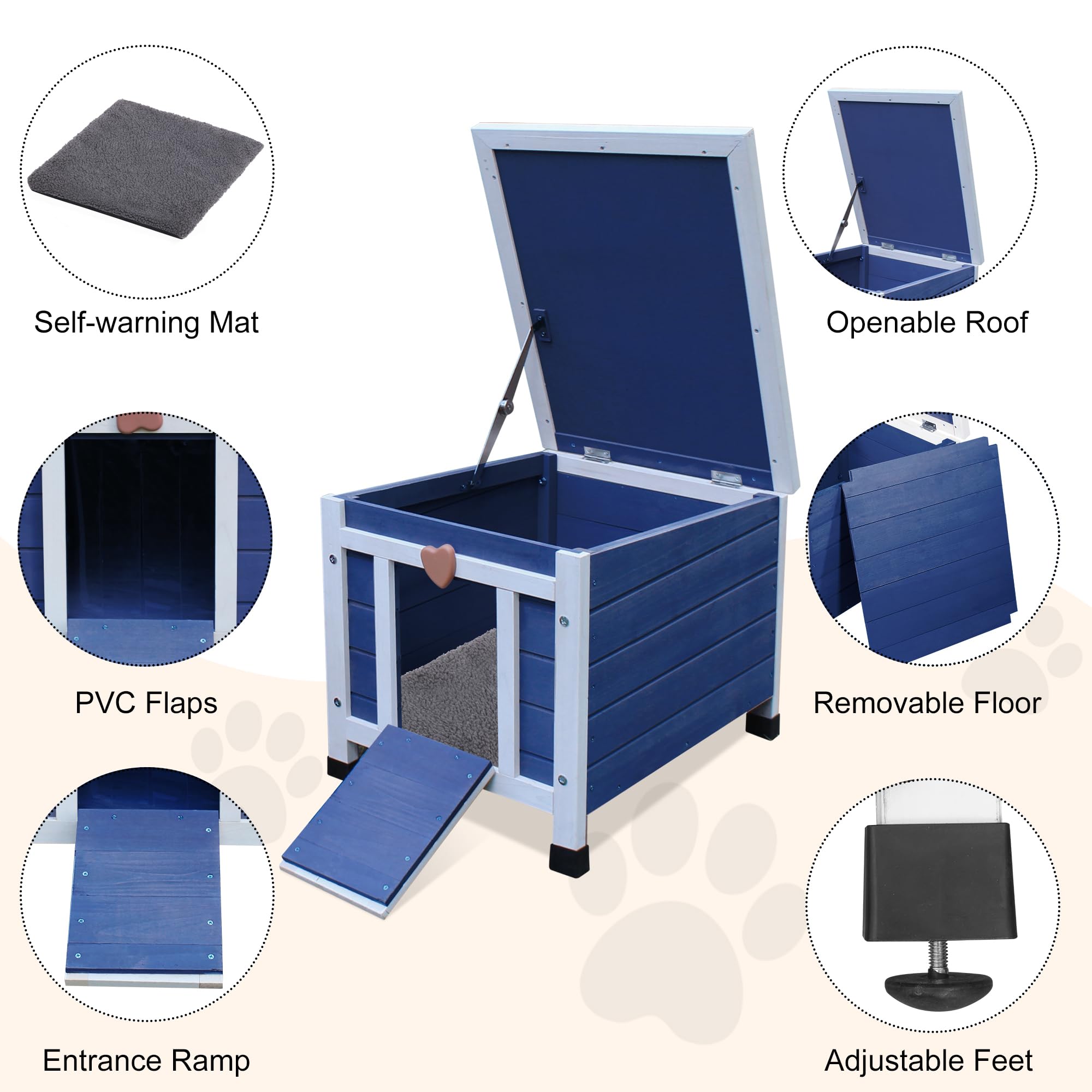 Deblue Outdoor Cat House With Self-Warming Mat, Weatherproof Cat House For Feral Cat, Cat Houses For Outdoor Cats (Blue House Wi