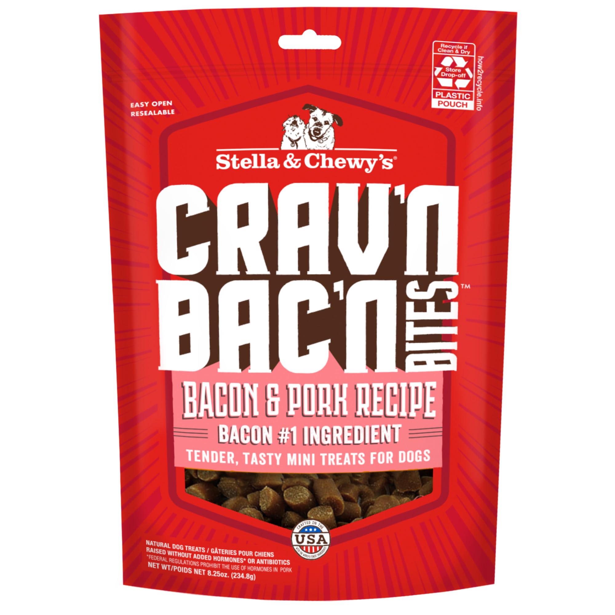 Stella & Chewys Training Dog Treats - Cravn Bacn Soft Bacon & Pork Bites - Premium USA Made - Low Calorie Rewards - 8.25oz