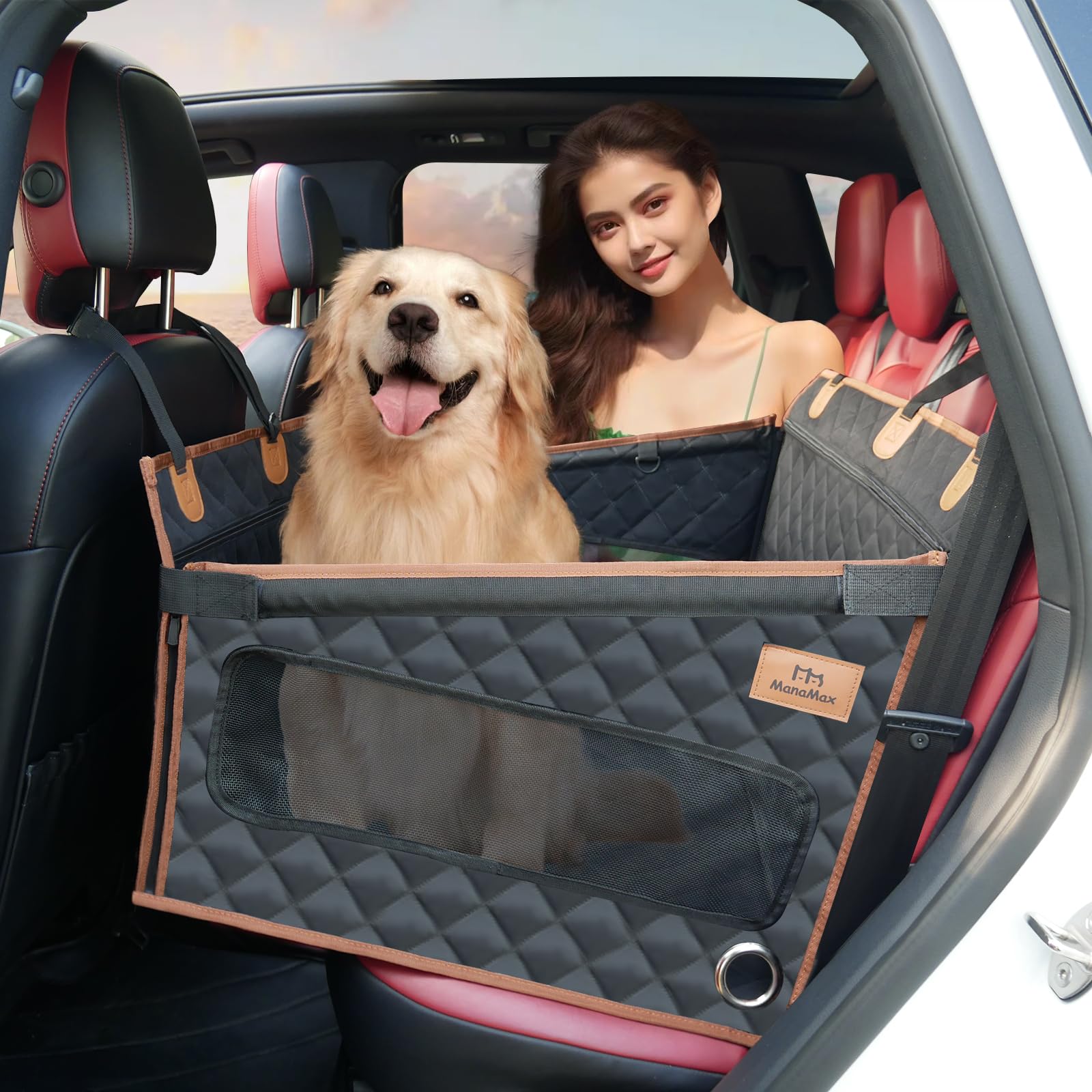 Manamax Dog Car Seat For Large Medium Small Dogs,Back Seat Extender For Dogs,Dog Seat Cover For Back Seat Hard Bottom, Dog Hammo