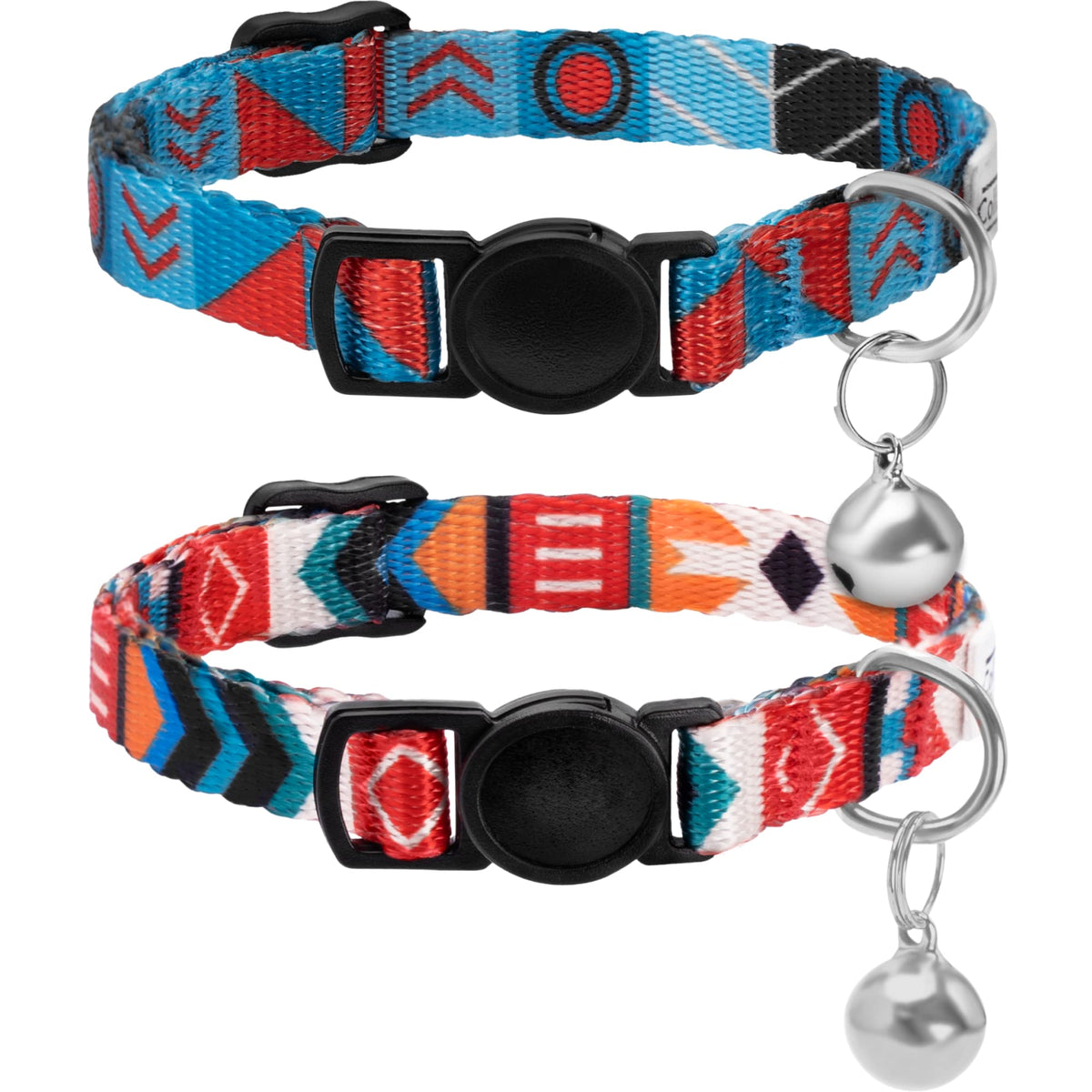 Collardirect Cat Collar Breakaway Set Of 2 Pcs Tribal Pattern Aztec Pet Safety Adjustable Kitten Collar With Bell (Pattern 1 + Pattern 2)