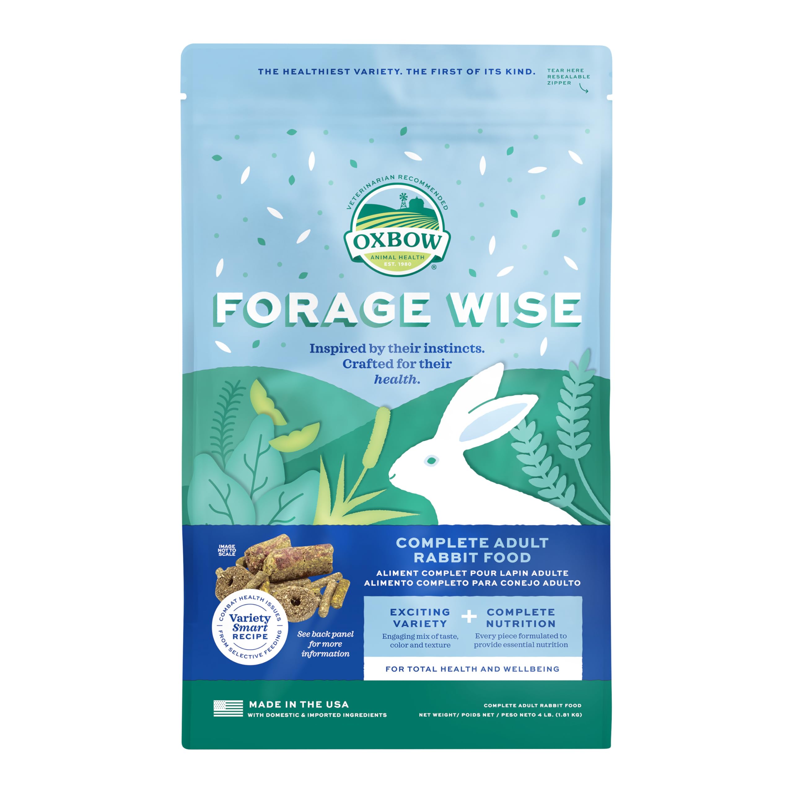 Oxbow Forage Wise Adult Rabbit Food, Engaging Variety Diet with Complete Nutrition in Every Piece, Timothy Hay Based Rabbit Food