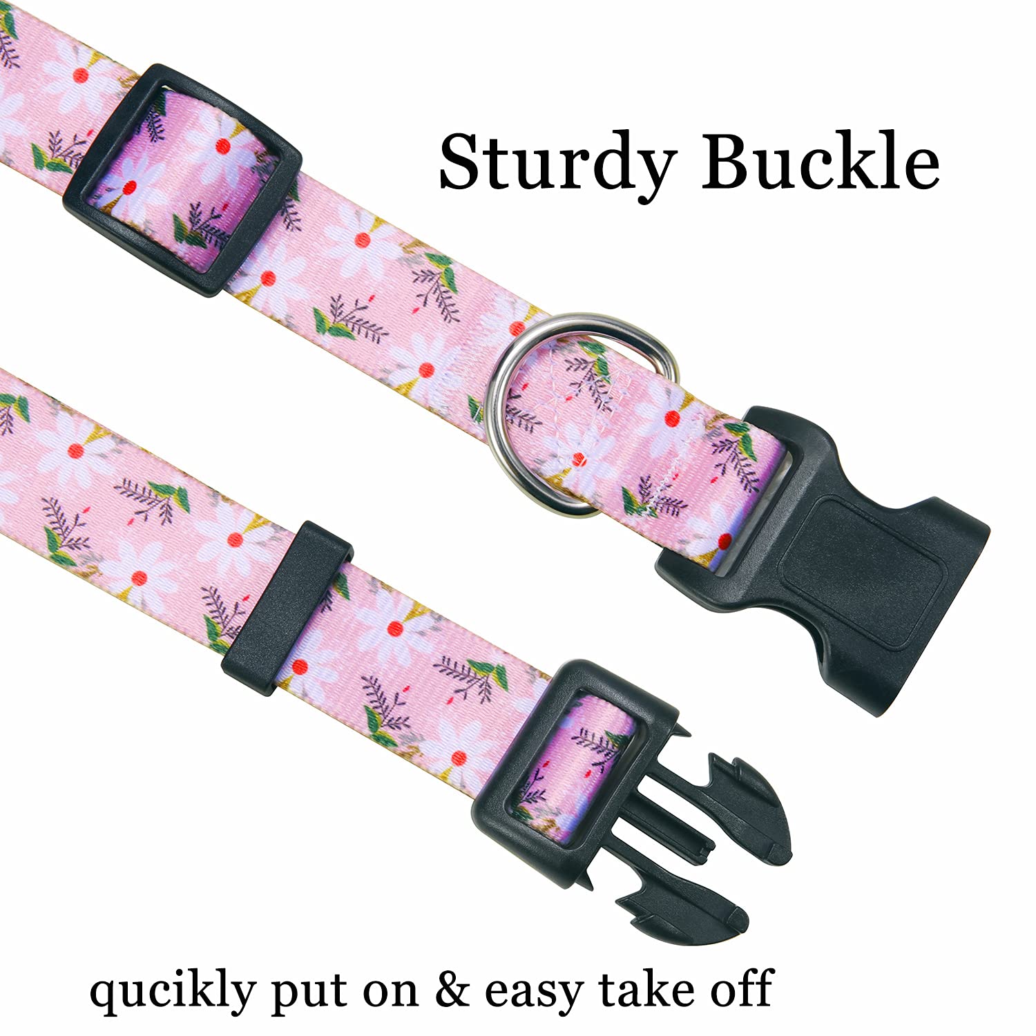 Mihqy Dog Collar With Bohemia Floral Tribal Geometric Patterns - Soft Ethnic Style Collar Adjustable For Small Medium Large Dogs (Pink White Flower,M)