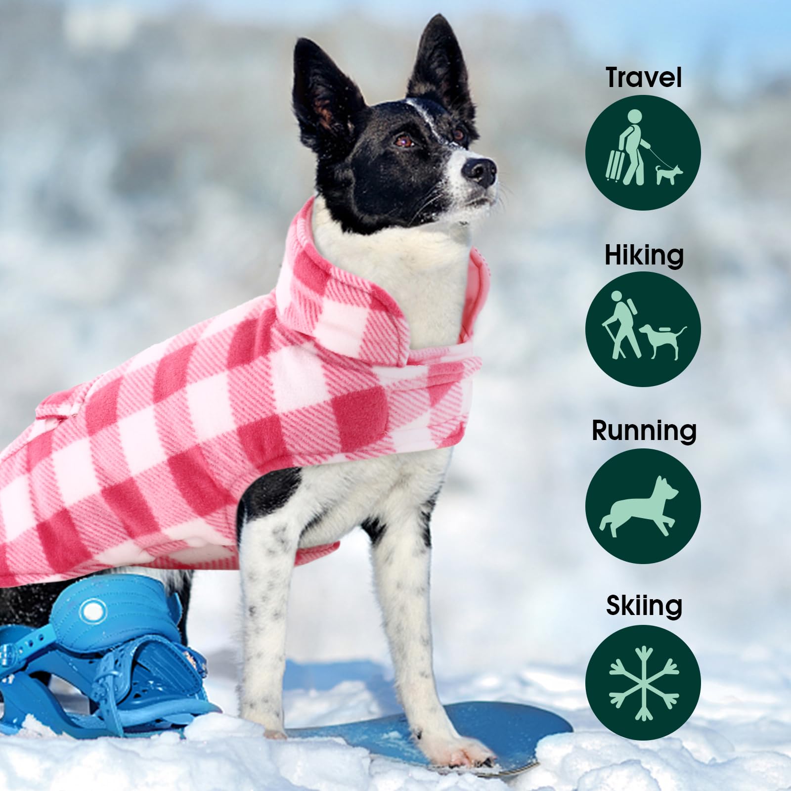 Kuoser Dog Winter Coat, Windproof Dog Fleece Jacket British Style Plaid Cold Weather Dog Vest Coats, Reversible Cozy Warm Dog Clothes Pet Apparel For Medium Dogs M