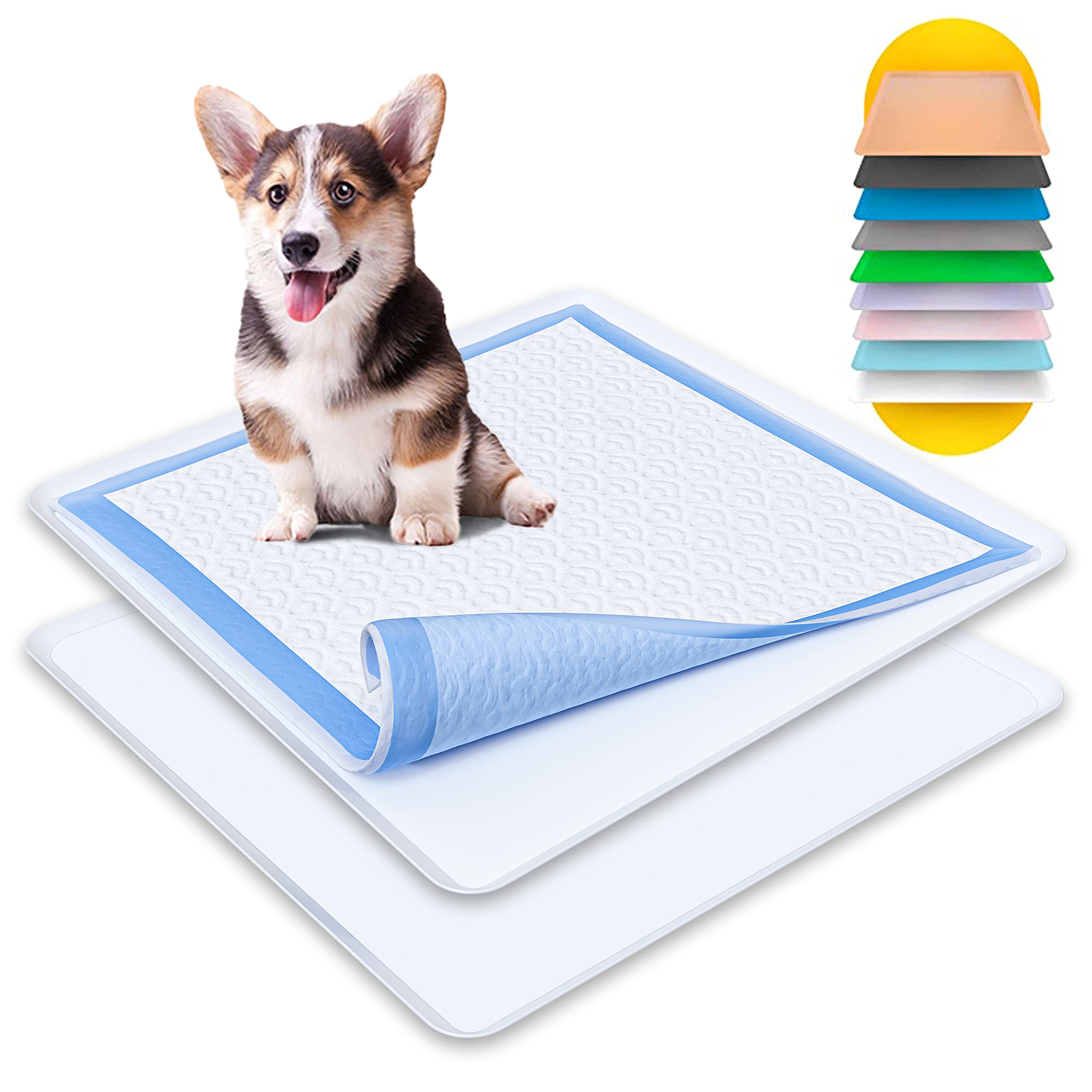Skywin Tidyfriend Silicone Pee Pad Holder, 2 Pack 24 X 24 Inch No-Spill, Leakproof, Easy-To-Clean Puppy Pad Holder (White)