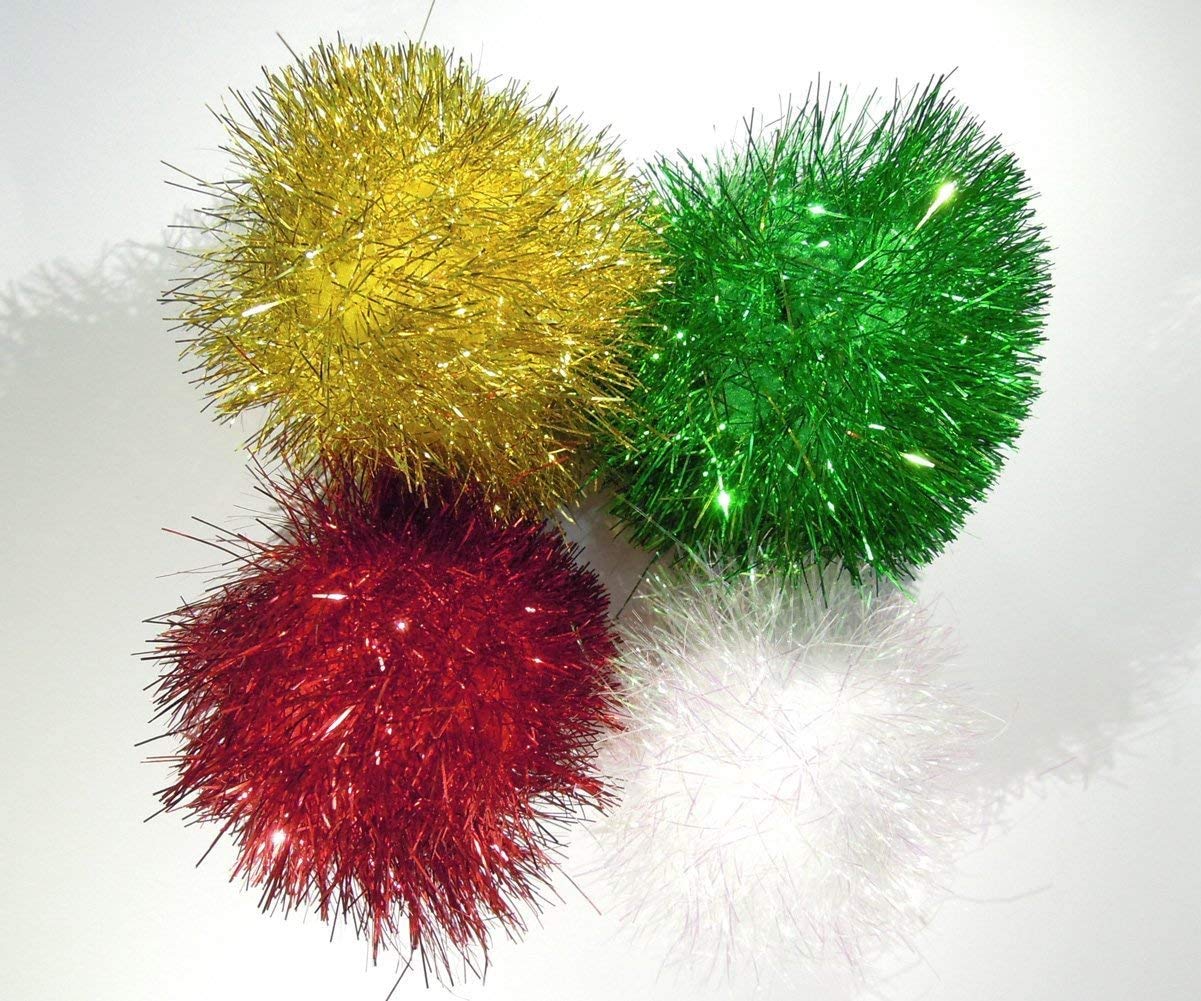 Petfavorites Bushy Sparkle Ball Cat Toy, Interactive Glitter Pom Pom Cat Toy Balls For Kittens, 12 Pack.